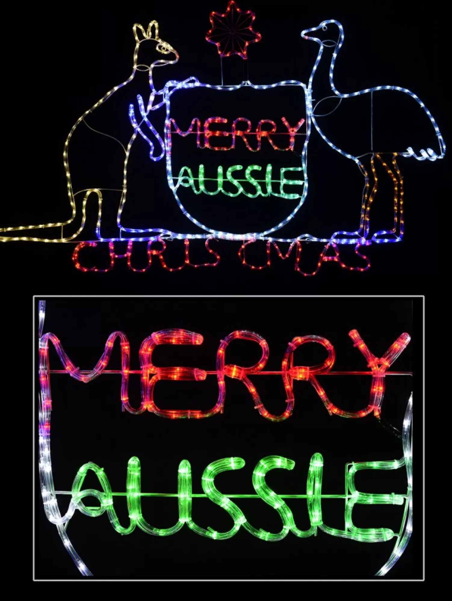 Christmas Warehouse Merry Aussie Christmas Coat Of Arms Led Rope Light Silhouette - 1.93M> Christmas Light Displays