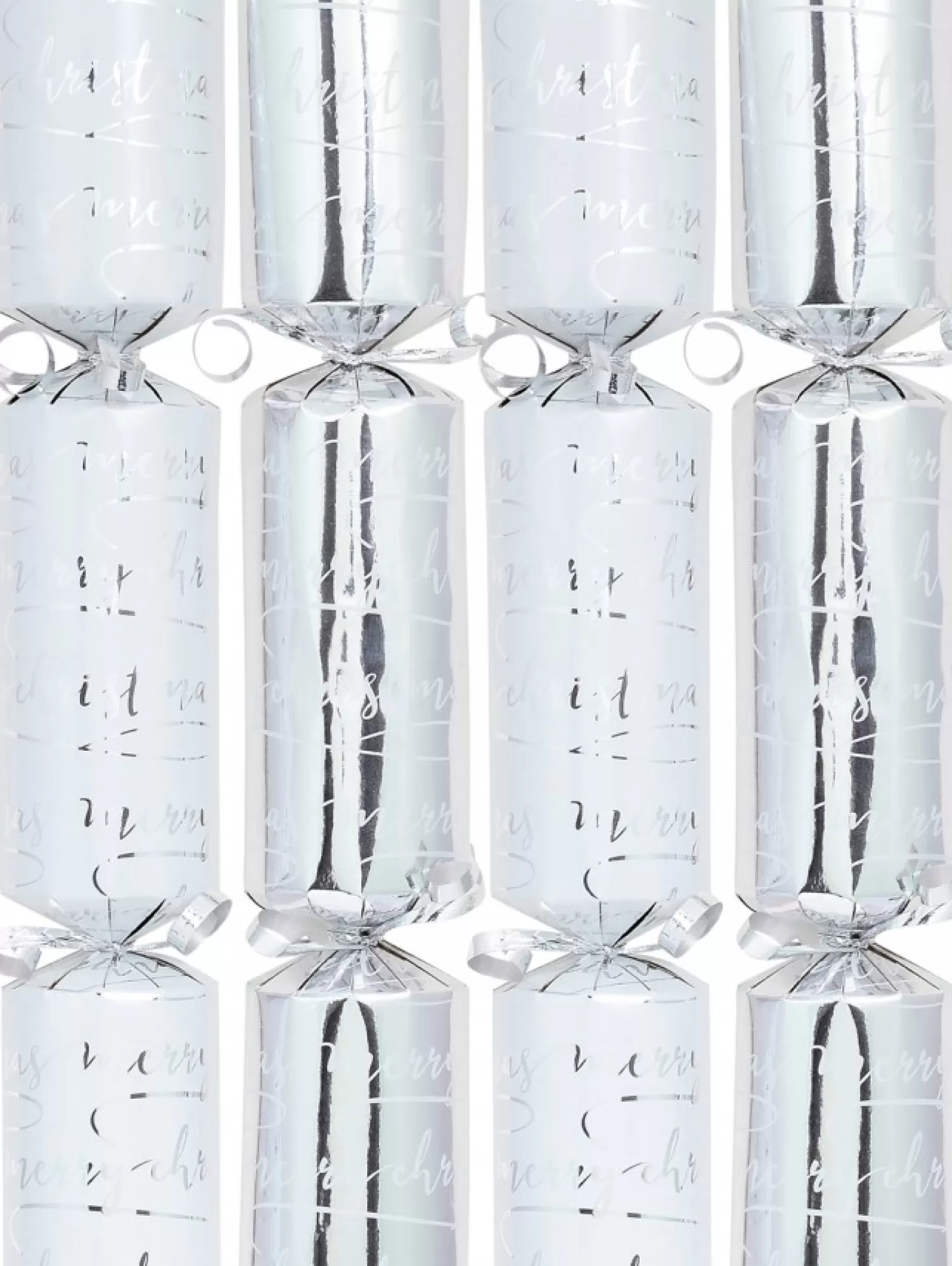 Christmas Warehouse Merry Christmas Gloss White & Shiny Silver Cursive Text Bon Bons - 50 X 30Cm> Christmas Cracker Bon Bon Catering Packs (50 Per Pack)
