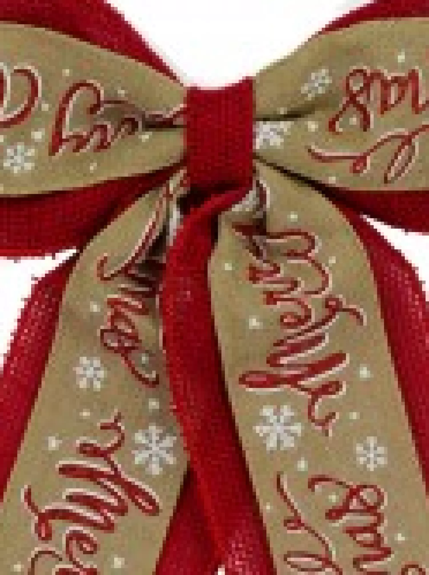 Christmas Warehouse Merry Christmas On Natural & Red Hessian Christmas Bow Decoration - 35Cm> Christmas Bows