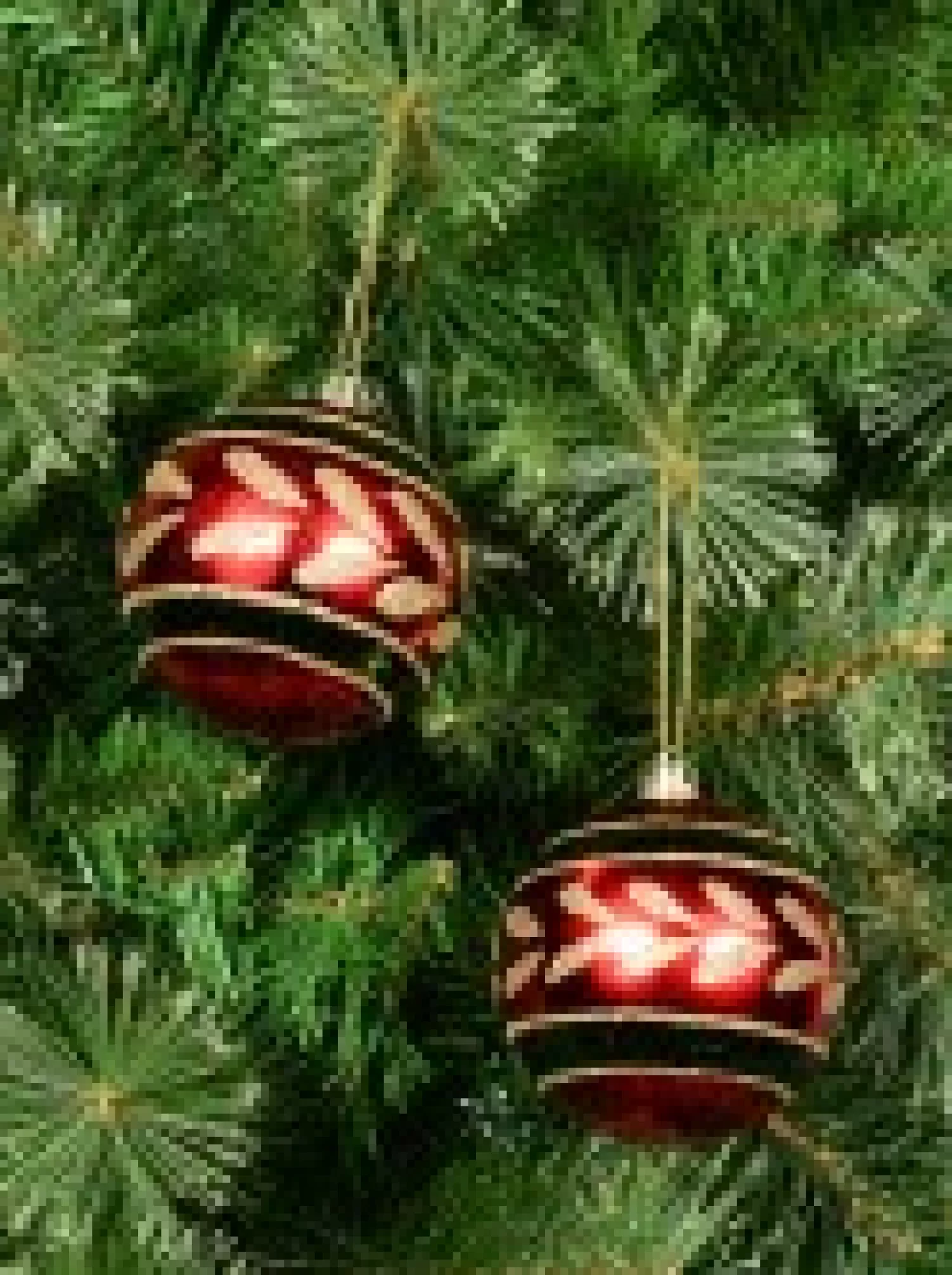 Christmas Warehouse Metallic Red Christmas Baubles With Gold Glitter & Green Patterns - 4 X 80Mm> Bauble Packs