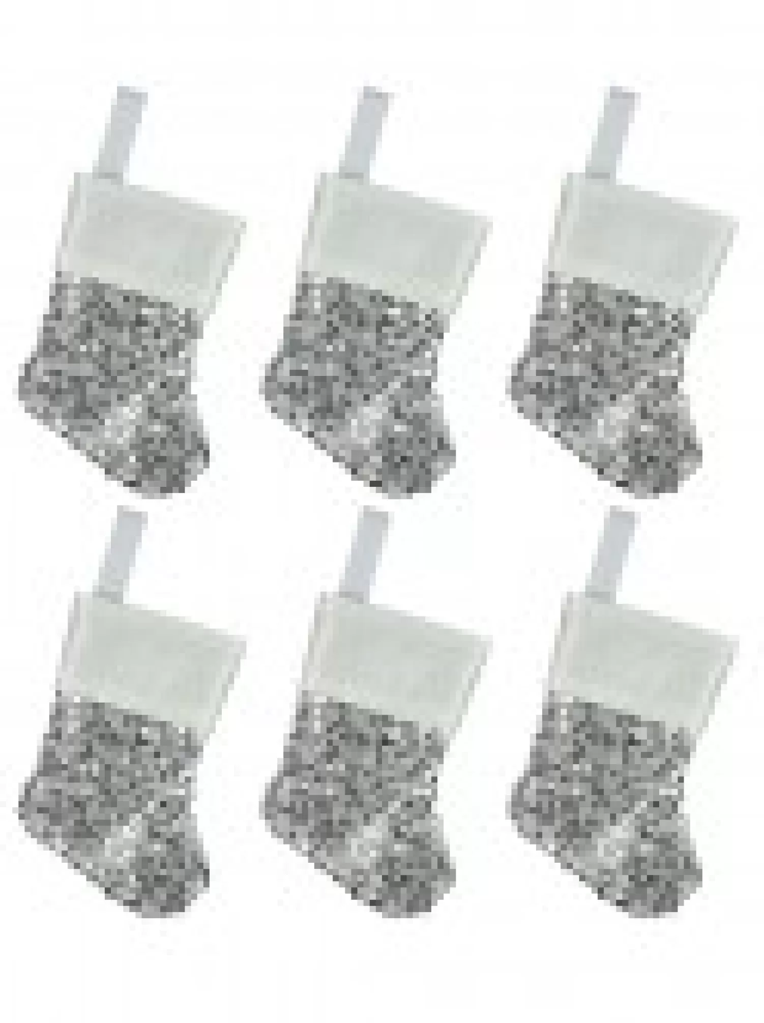 Christmas Warehouse Mini Silver Sequin Christmas Stocking Hanging Decorations - 6 X 15Cm> Hanging Decorations - Packs