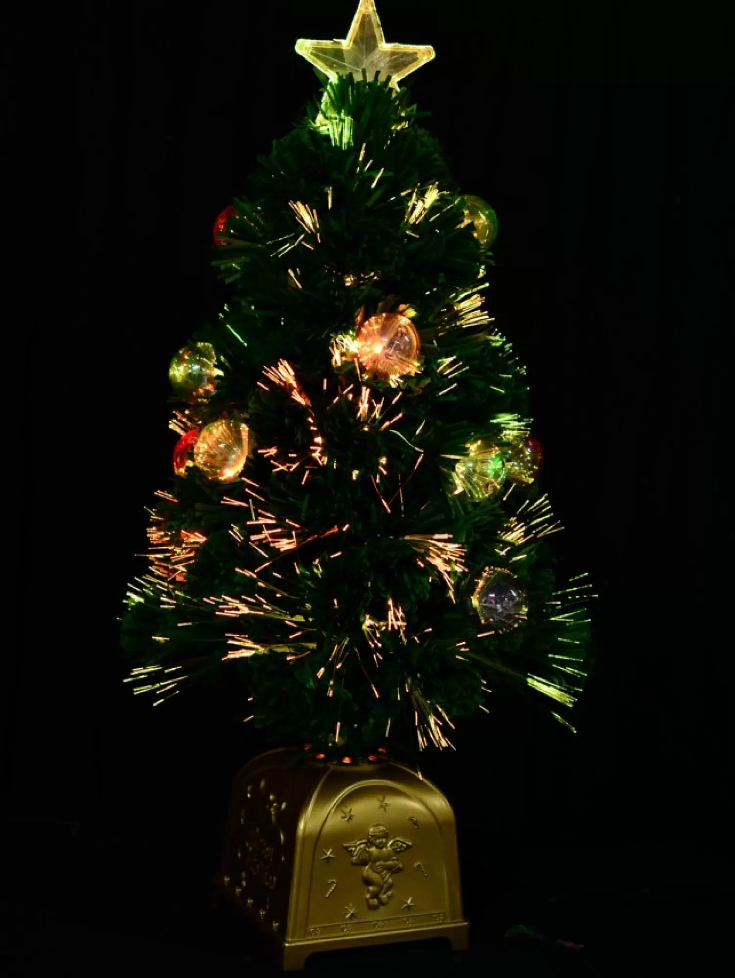 Christmas Warehouse Multi Colour Fibre Optic Christmas Tree With 12 Baubles & 60 Tips - 60Cm> Fibre Optic Christmas Trees
