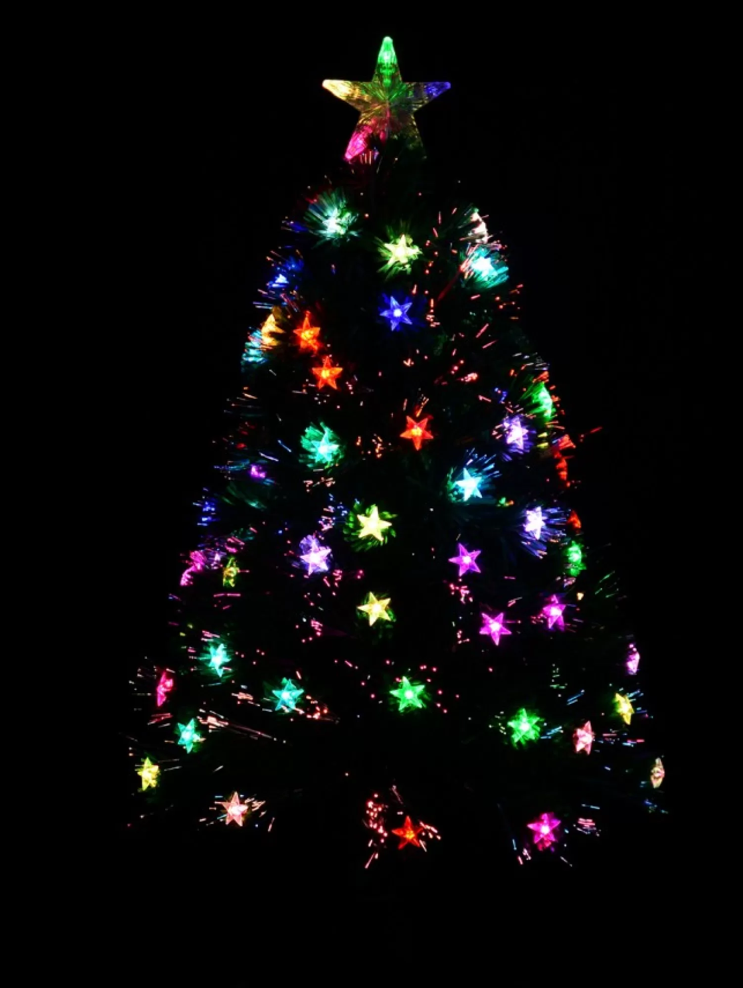 Christmas Warehouse Multi Colour Fibre Optic Christmas Tree With 85 Tips & Led Stars - 90Cm> Fibre Optic Christmas Trees
