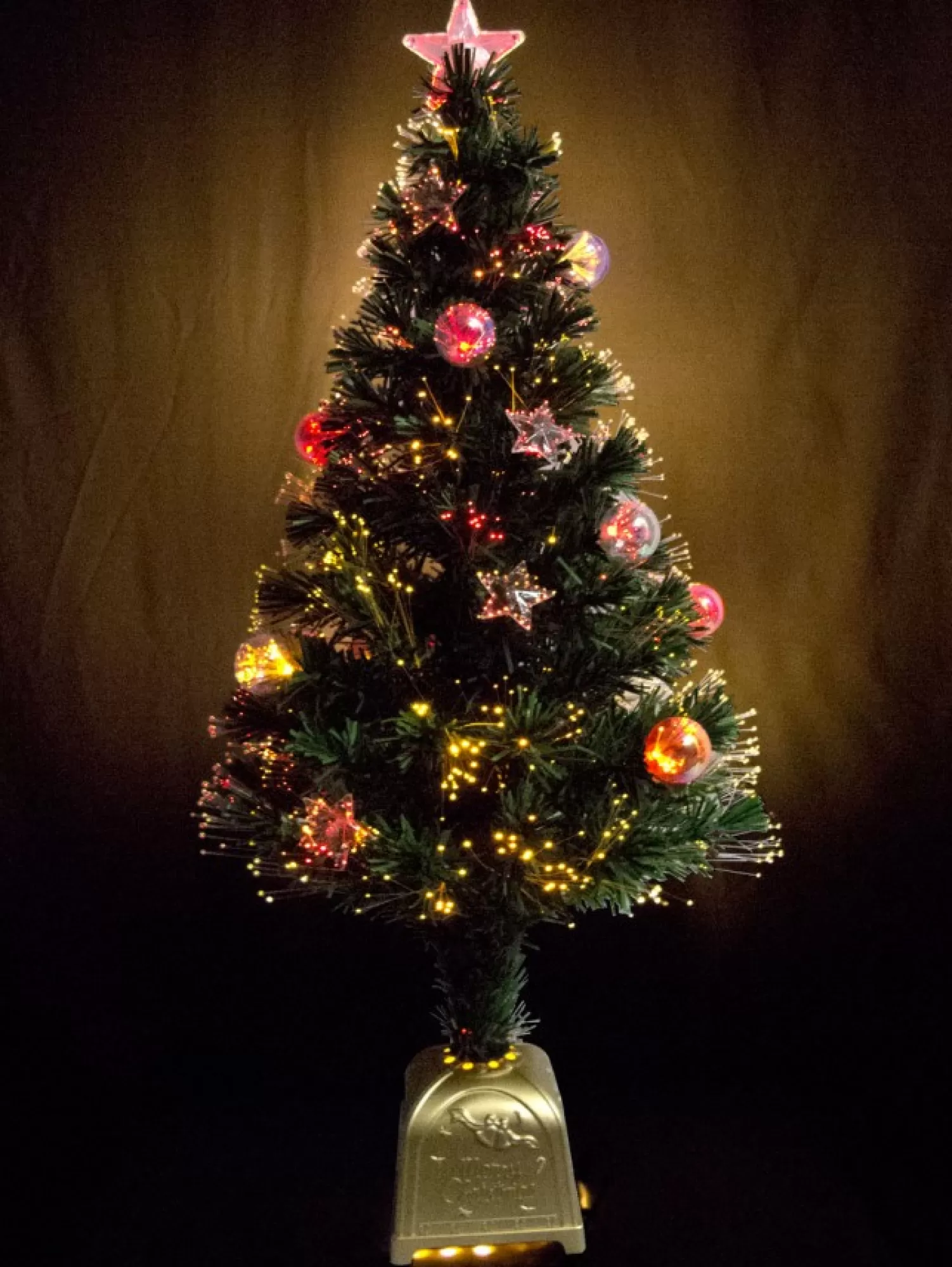 Christmas Warehouse Multi Colour Fibre Optic Christmas Tree With Baubles, Stars & 100 Tips - 90Cm> Fibre Optic Christmas Trees