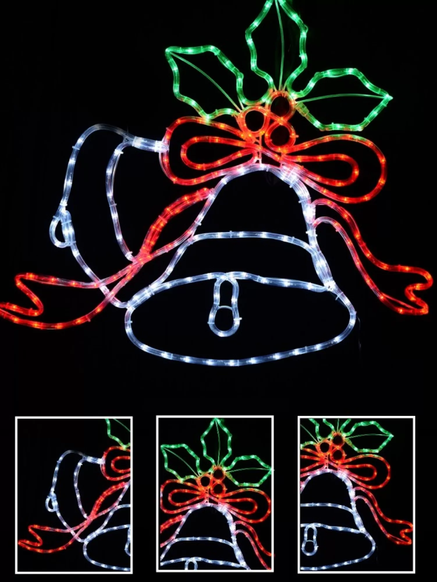 Christmas Warehouse Multi Colour Led Christmas Bells & Mistletoe Rope Light Silhouette - 83Cm> Christmas Light Displays