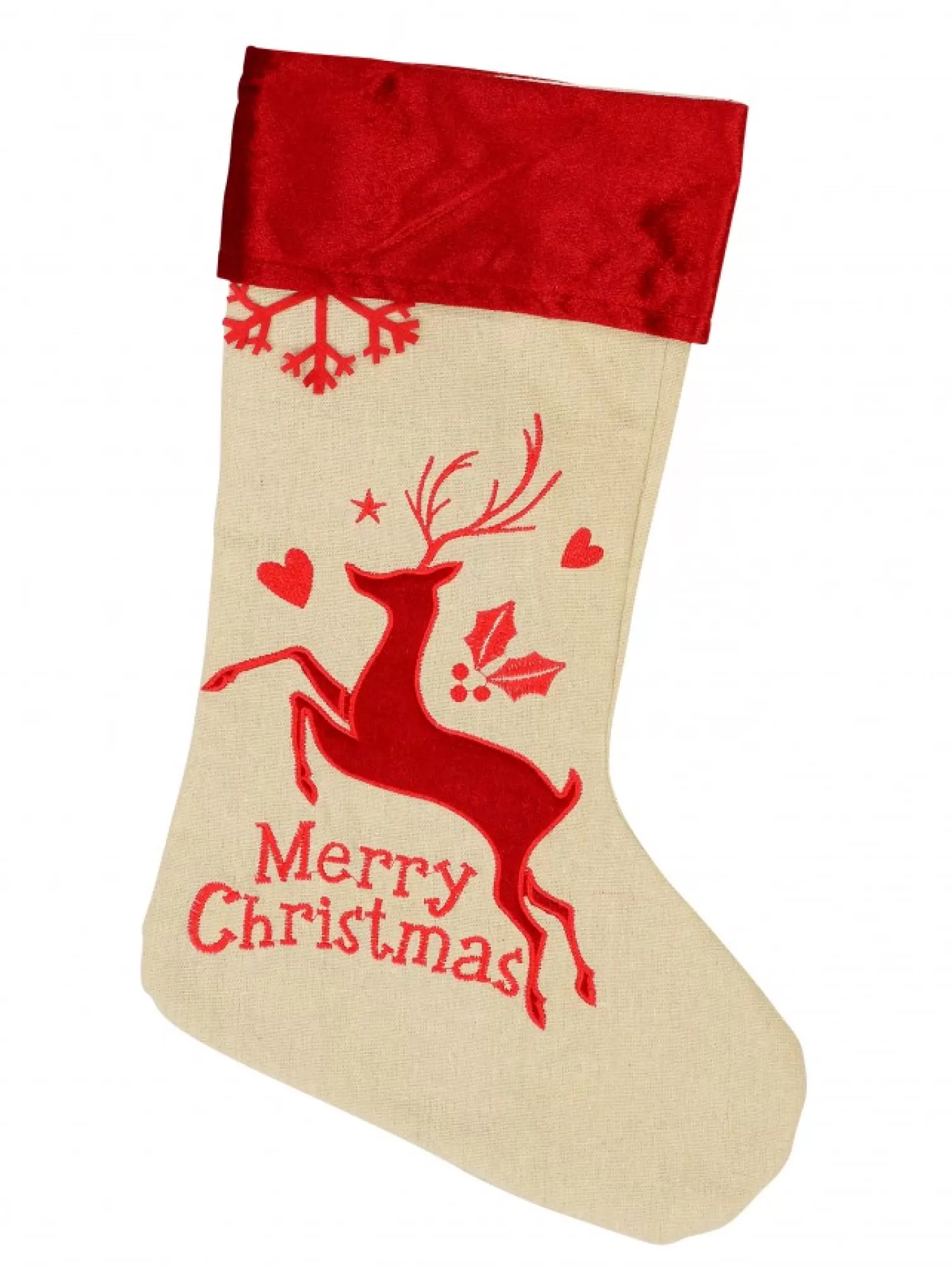 Christmas Warehouse Natural Burlap With Merry Christmas & Deer Design Christmas Stocking - 42Cm> Christmas Stockings