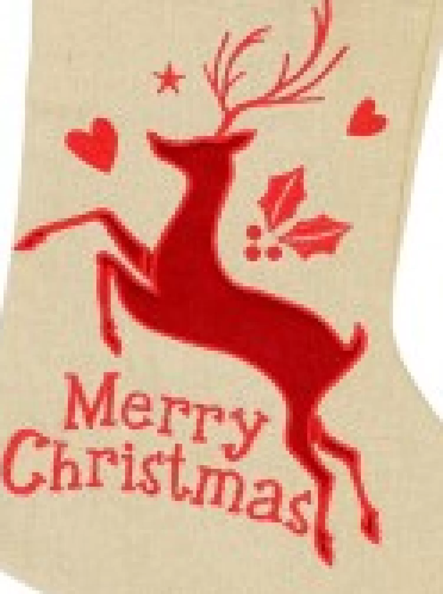 Christmas Warehouse Natural Burlap With Merry Christmas & Deer Design Christmas Stocking - 42Cm> Christmas Stockings