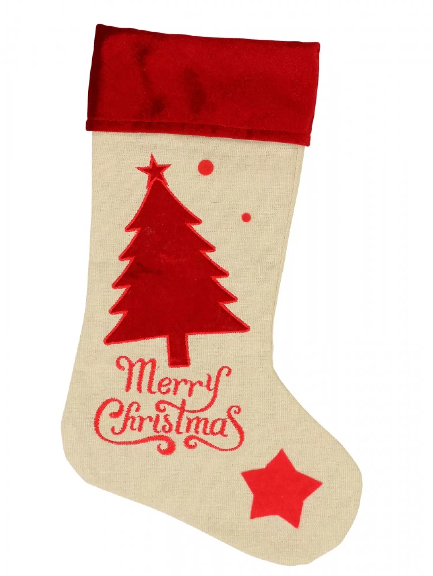 Christmas Warehouse Natural Burlap With Merry Christmas & Tree Design Christmas Stocking - 42Cm> Christmas Stockings