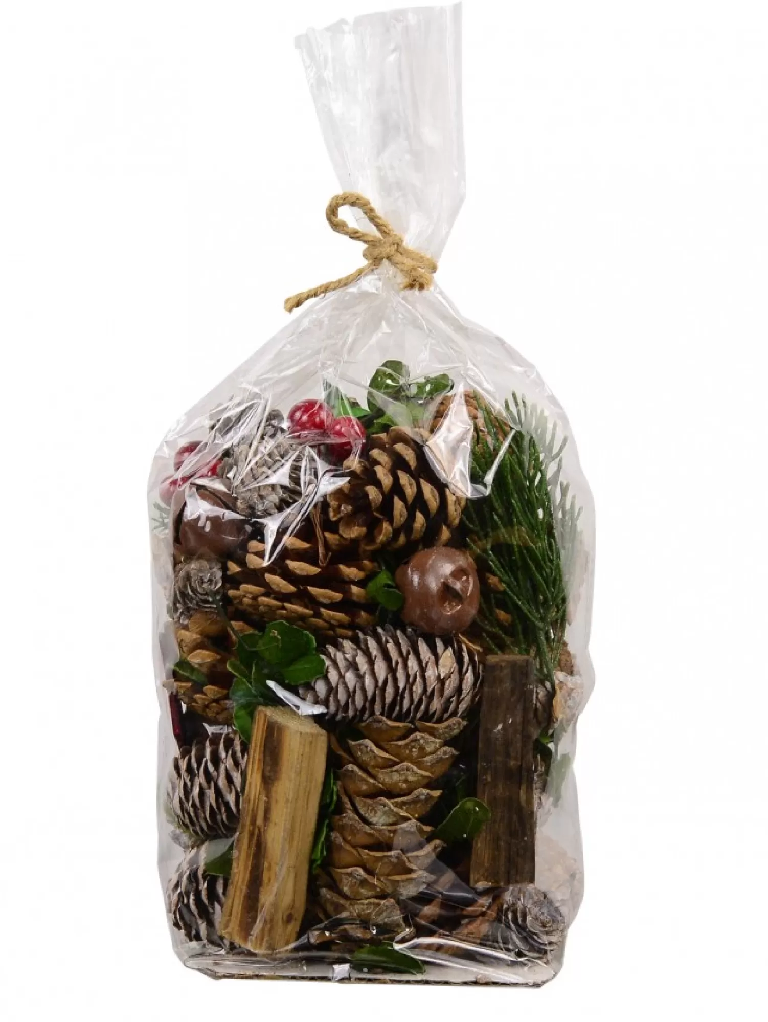 Christmas Warehouse Natural Pine Cones, Wood Chunks, Stars, Bells & Berries Decoration Mix - 400G> Natural Christmas Decorations