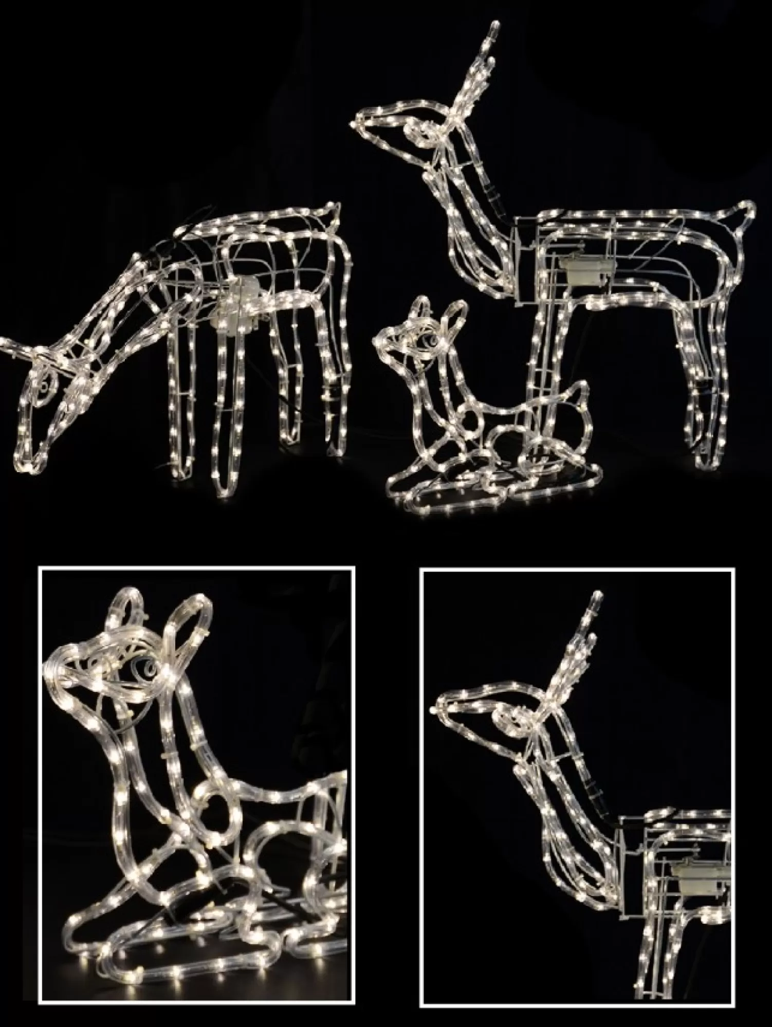 Christmas Warehouse Neutral White Led Rope Light 3D Animated Reindeer Family Display - 3 Set> Christmas Light Displays - 3D