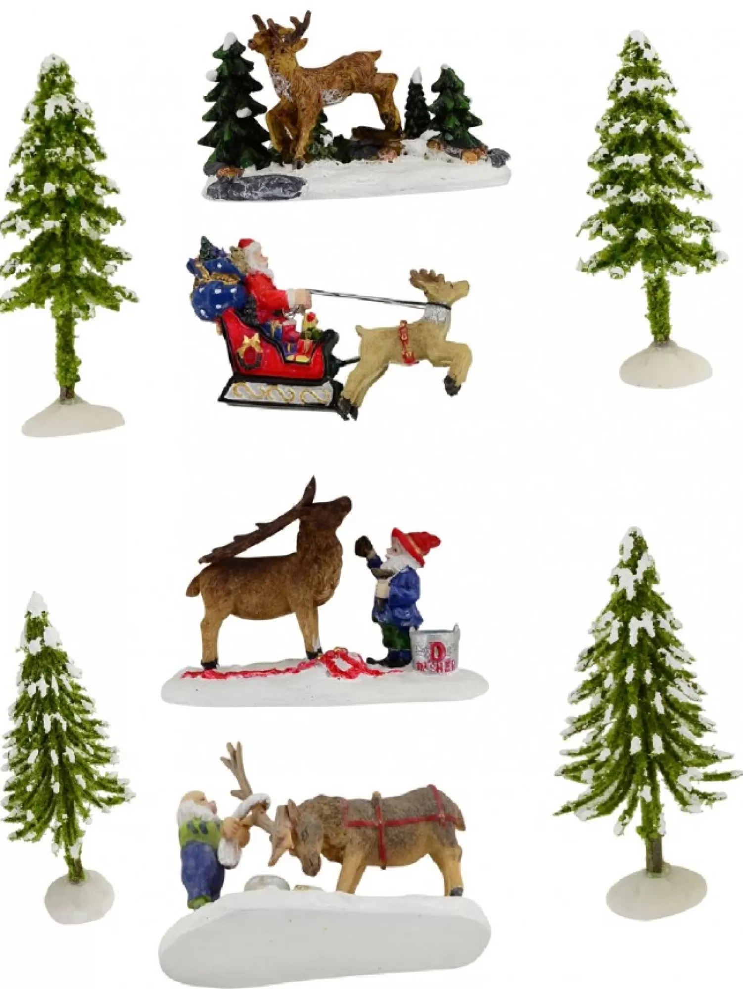Christmas Warehouse North Pole Santa, Reindeer & Elves Christmas Village Figurines - 8 Piece Set> Christmas Village Figurines
