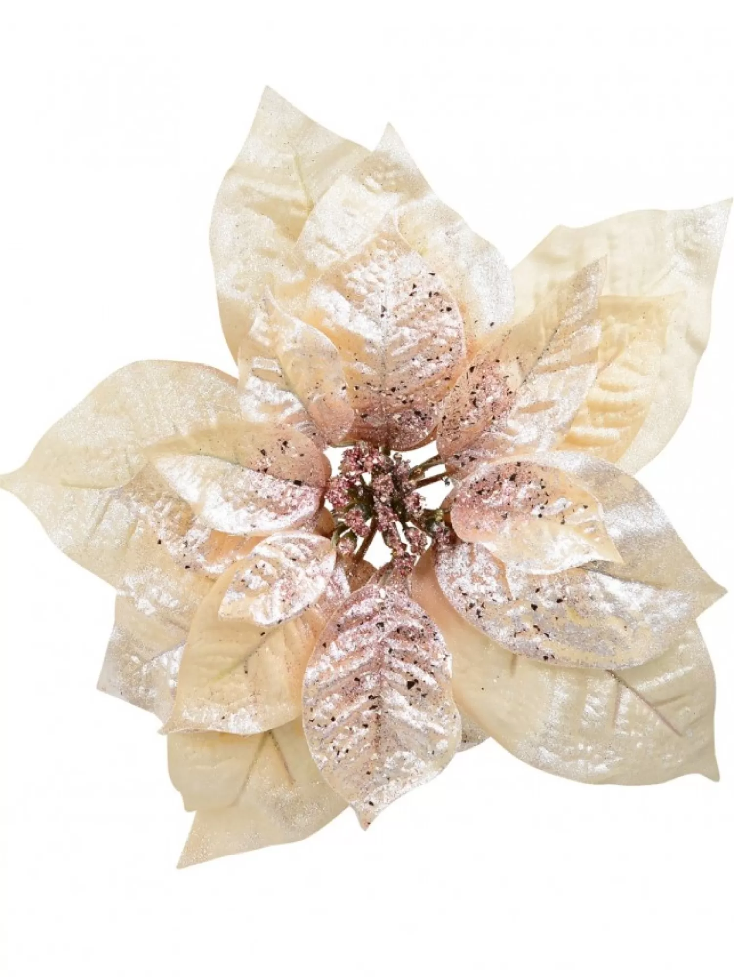 Christmas Warehouse Peach Pink With Rose Gold Poinsettia Decorative Christmas Flower Pick - 22Cm> Christmas Picks