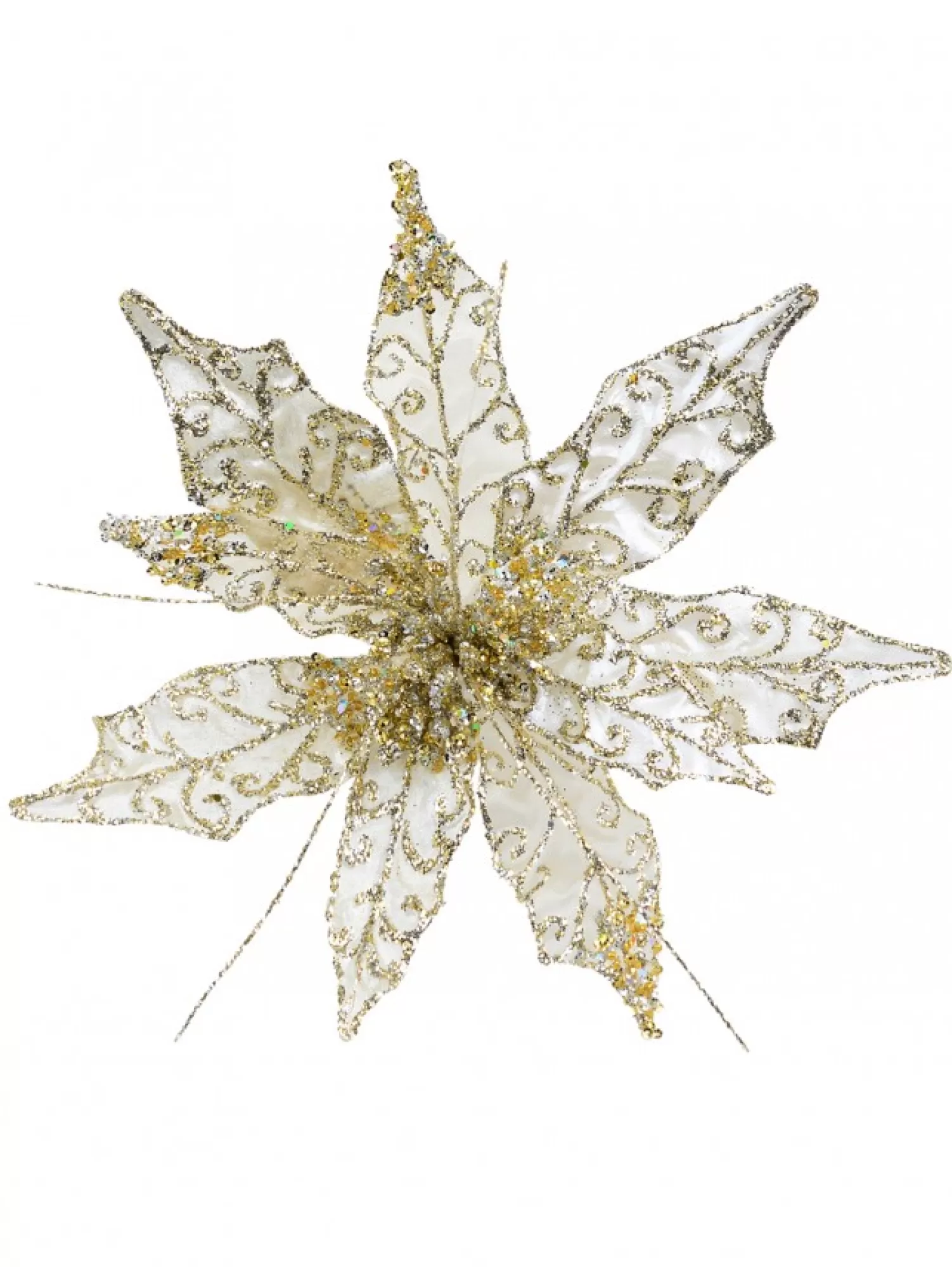 Christmas Warehouse Pearl Velvet & Metallic Sheer Cactus Decorative Christmas Flower Pick - 22Cm> Christmas Picks
