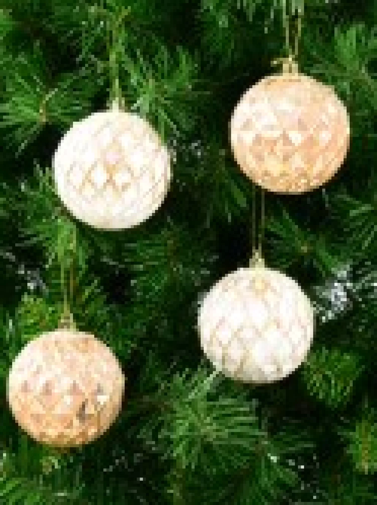 Christmas Warehouse Pearlised Rose Gold & White Textured Baubles With Glitter & Sequins - 4 X 80Mm> Bauble Packs