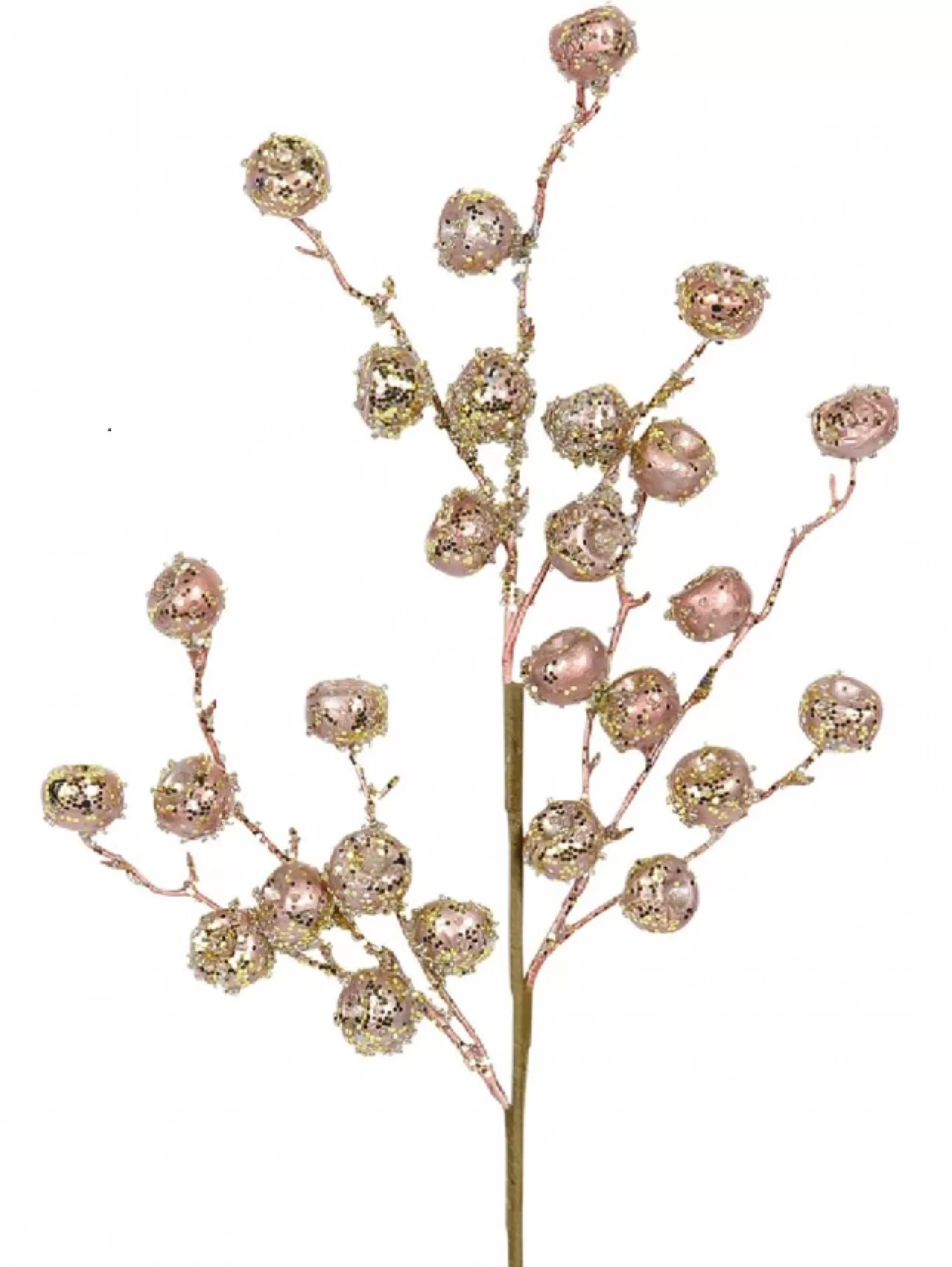 Christmas Warehouse Pink Glitter Large Berries Decorative Christmas Spray Stem - 51Cm> Christmas Stems