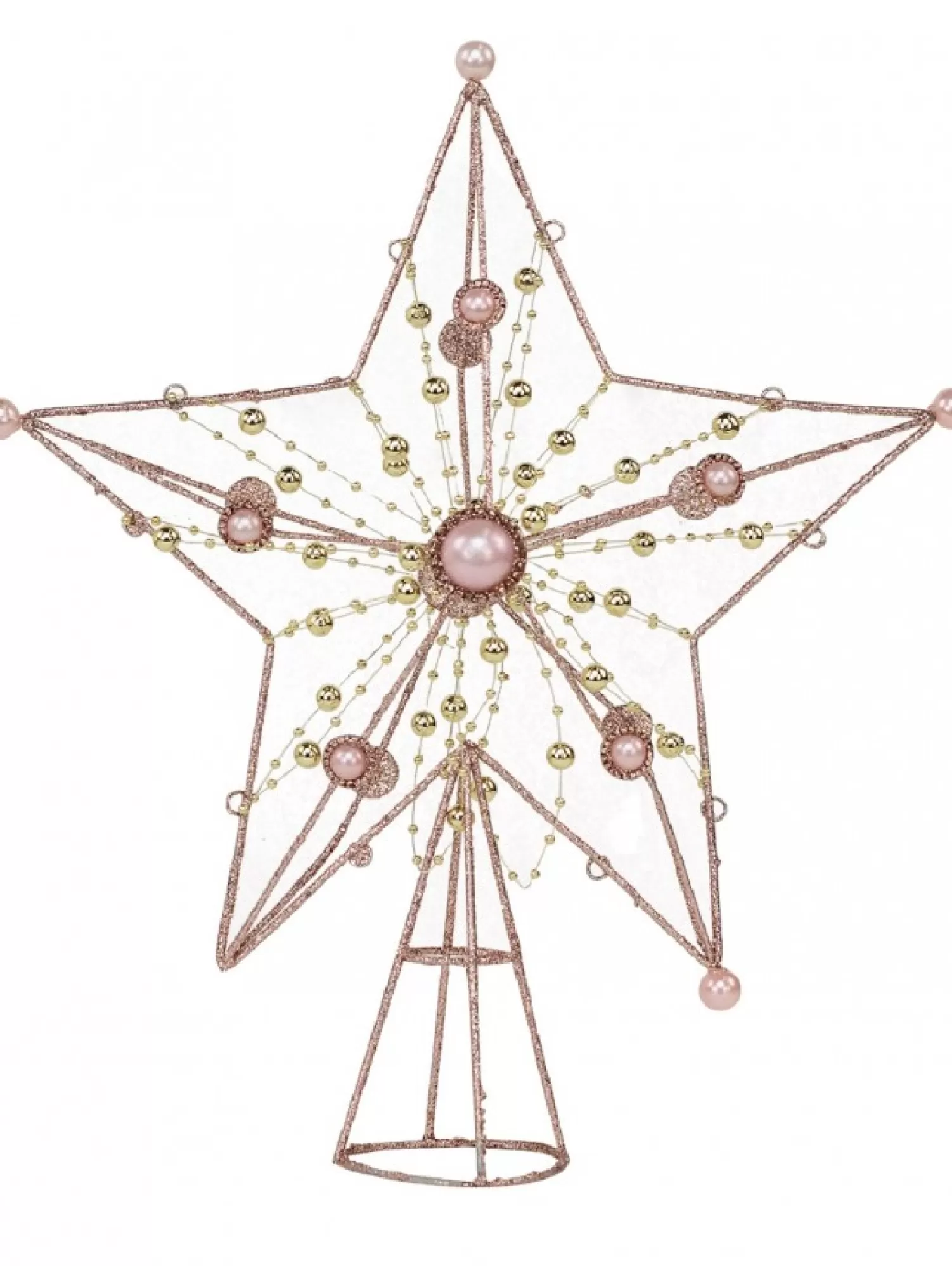 Christmas Warehouse Pink Glittered 3D Star With String Beads & Pearls Tree Topper Decoration - 33Cm> Tree Top Decorations