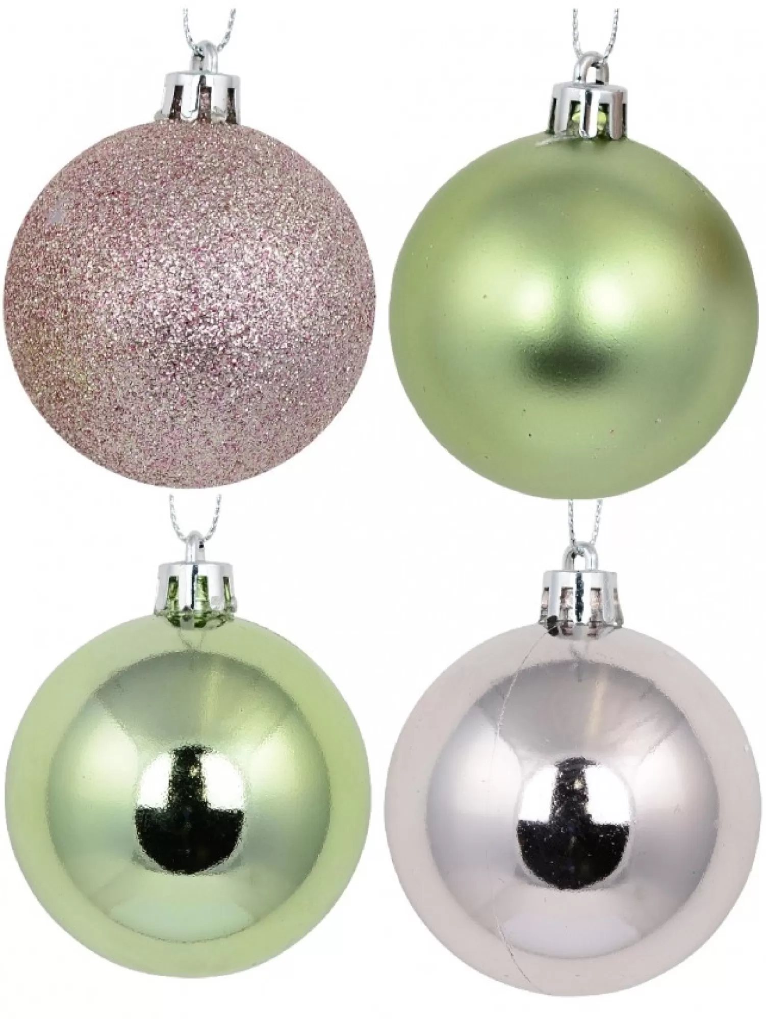 Christmas Warehouse Pink Metallic & Glittered With Mint Green Metallic & Matte Baubles - 12 X 60Mm> Bauble Packs