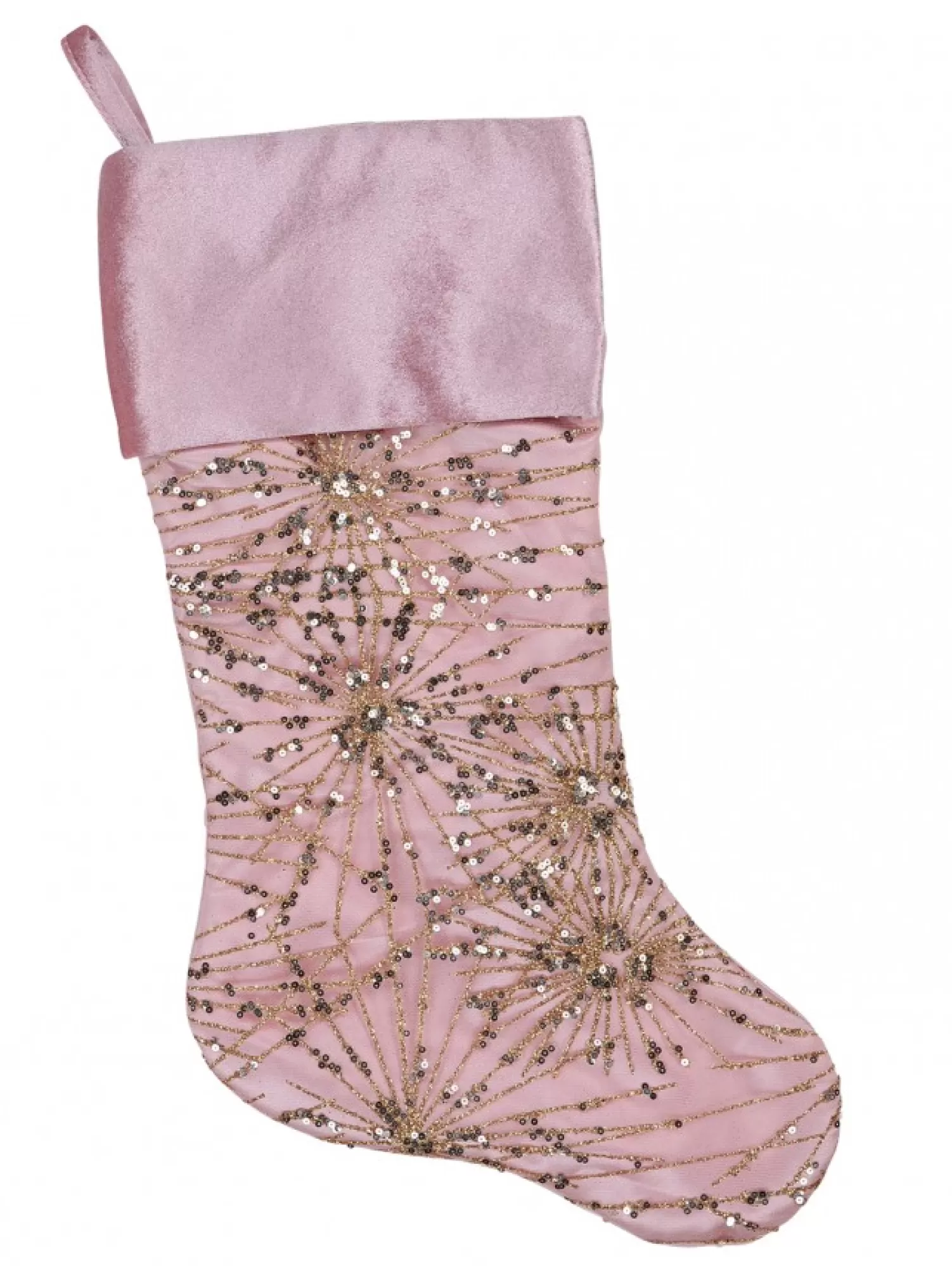 Christmas Warehouse Pink Satin With Gold Sequin Starburst Pattern Christmas Stocking - 48Cm> Christmas Stockings