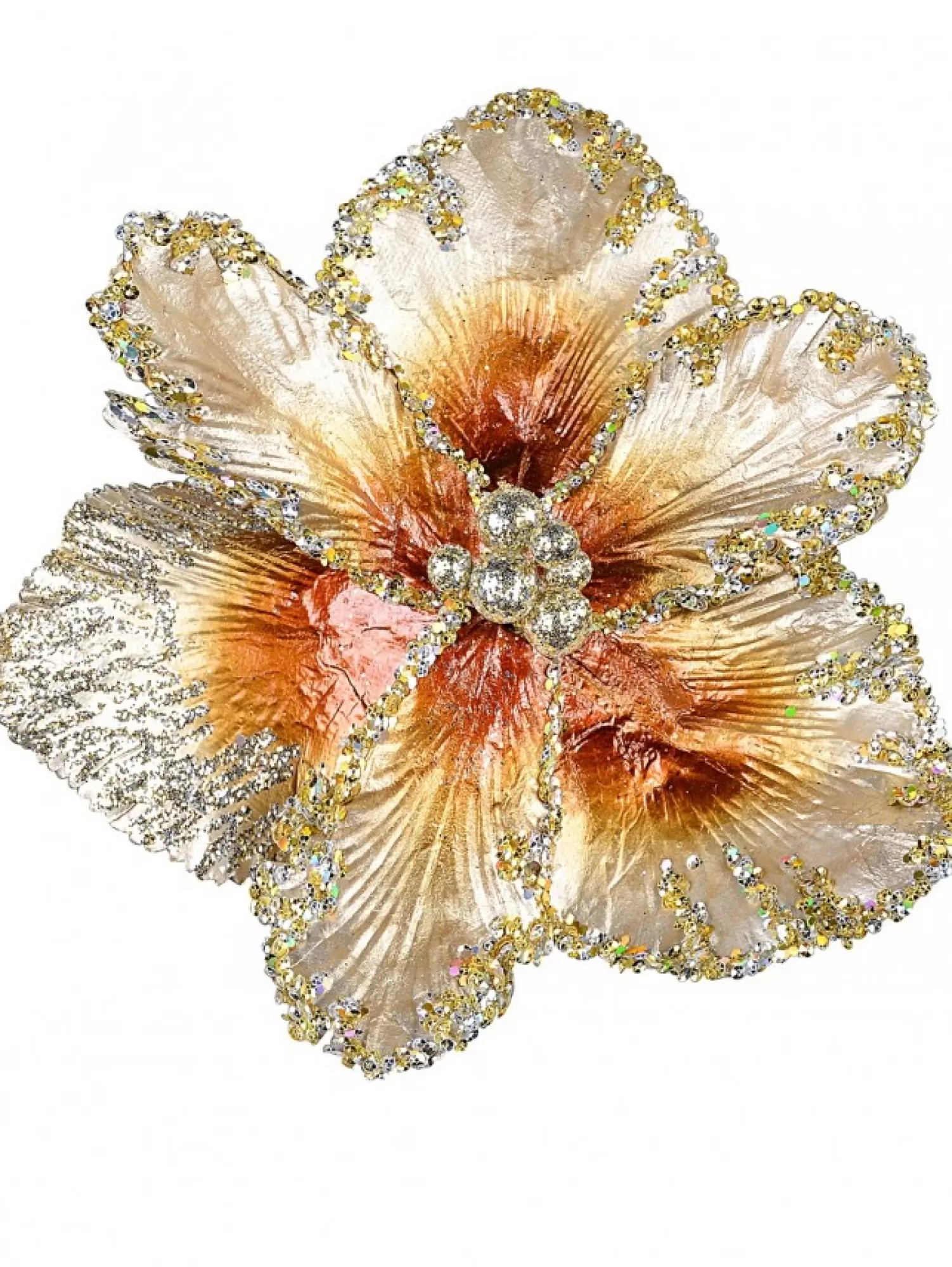 Christmas Warehouse Platinum & Brown With Sequins Tulip Decorative Christmas Flower Pick - 20Cm> Christmas Picks