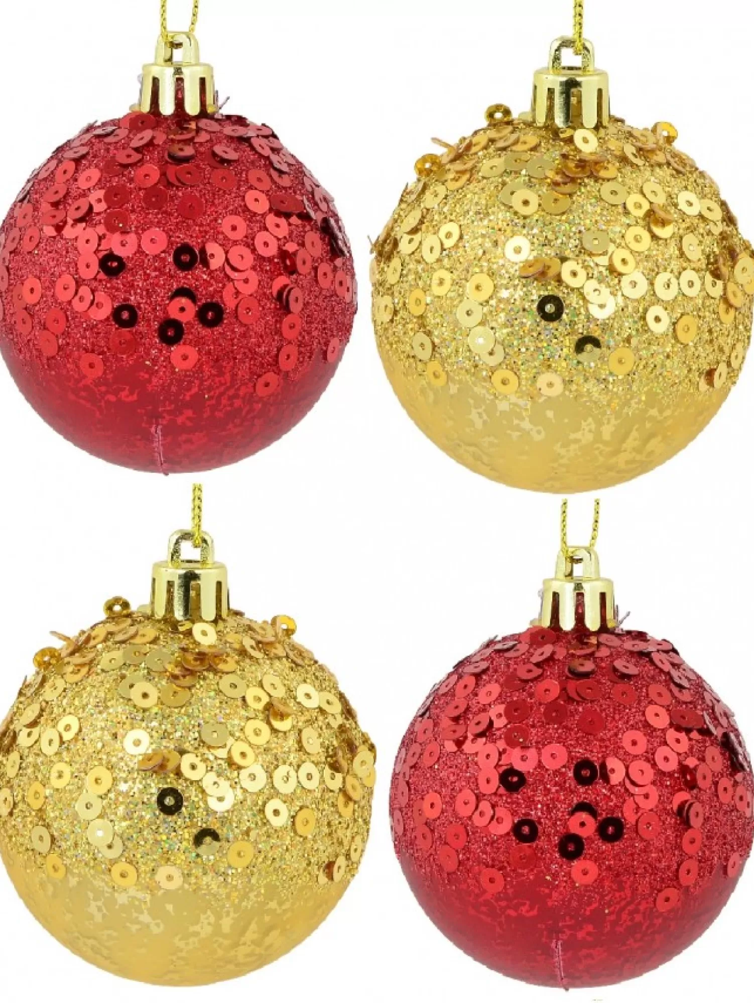 Christmas Warehouse Red & Gold Crackle Effect Christmas Baubles With Sequins Design - 6 X 60Mm> Bauble Packs