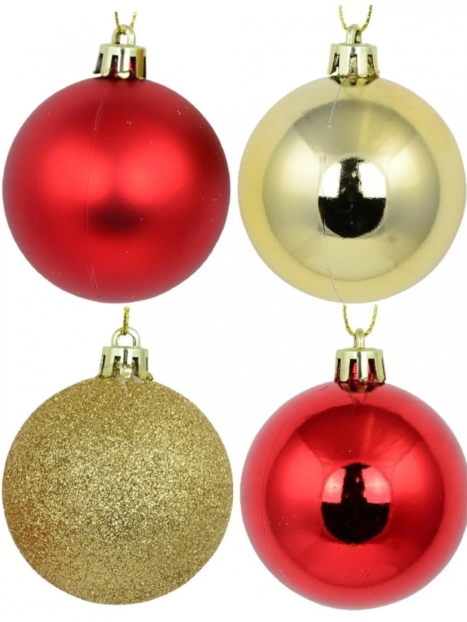 Christmas Warehouse Red & Gold Metallic, Matte & Glitter Christmas Baubles - 12 X 60Mm> Bauble Packs
