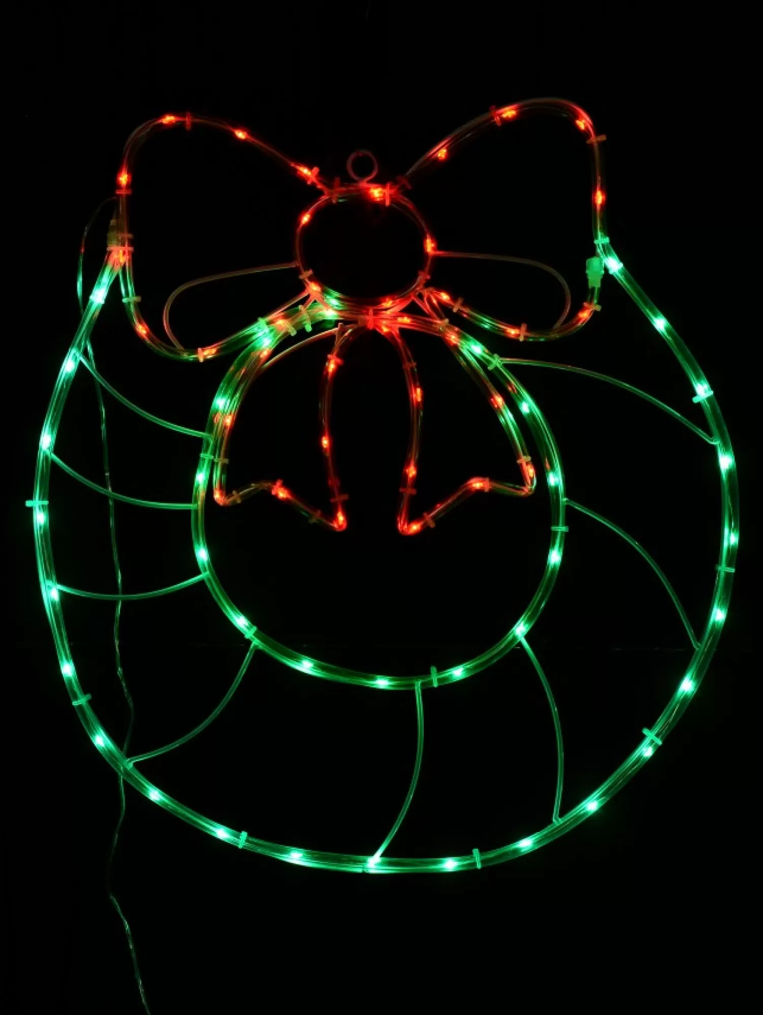 Christmas Warehouse Red & Green Led Wreath With Bow Noodle Rope Light Silhouette - 50Cm> Christmas Light Displays