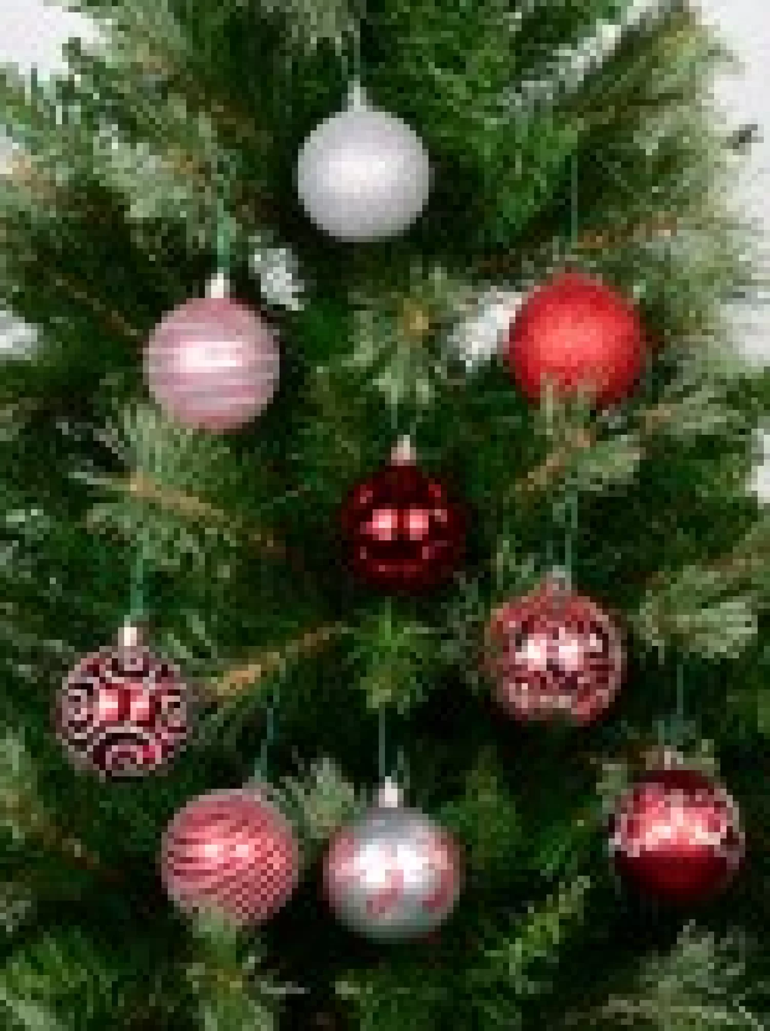 Christmas Warehouse Red & Silver Christmas Baubles With 4 Glitter Designs & Shiny - 9 X 60Mm> Bauble Packs