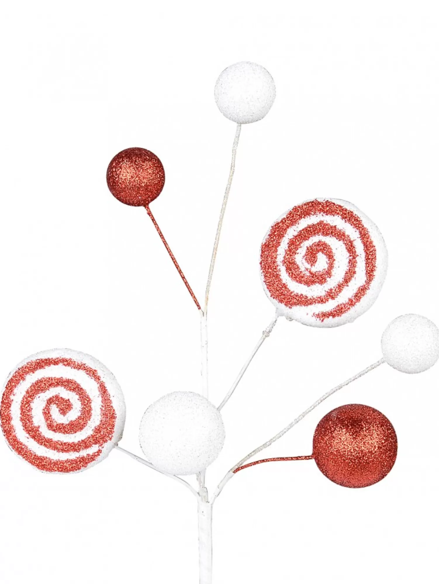 Christmas Warehouse Red & White Candy Cane Swirls & Balls Decorative Christmas Spray Pick - 28Cm> Christmas Picks