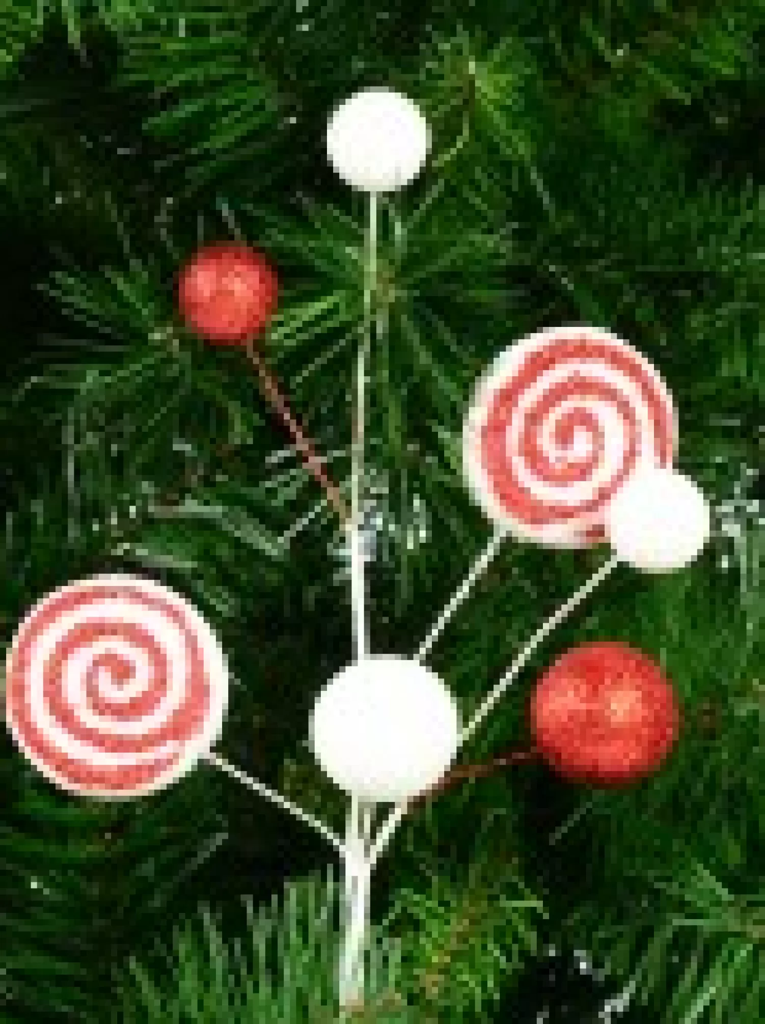 Christmas Warehouse Red & White Candy Cane Swirls & Balls Decorative Christmas Spray Pick - 28Cm> Christmas Picks