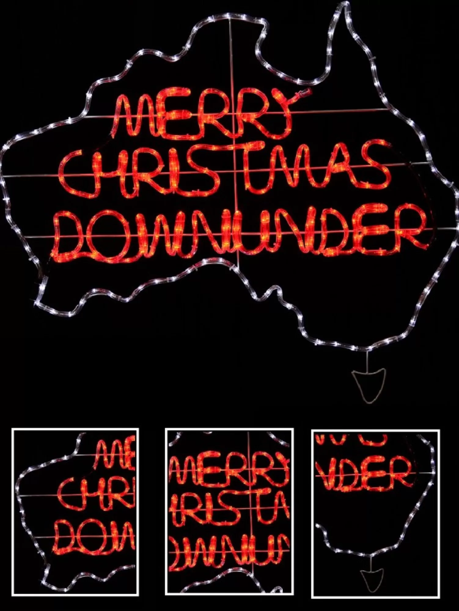 Christmas Warehouse Red & White Merry Christmas Down Under Aussie Rope Light Silhouette - 1.1M> Christmas Light Displays