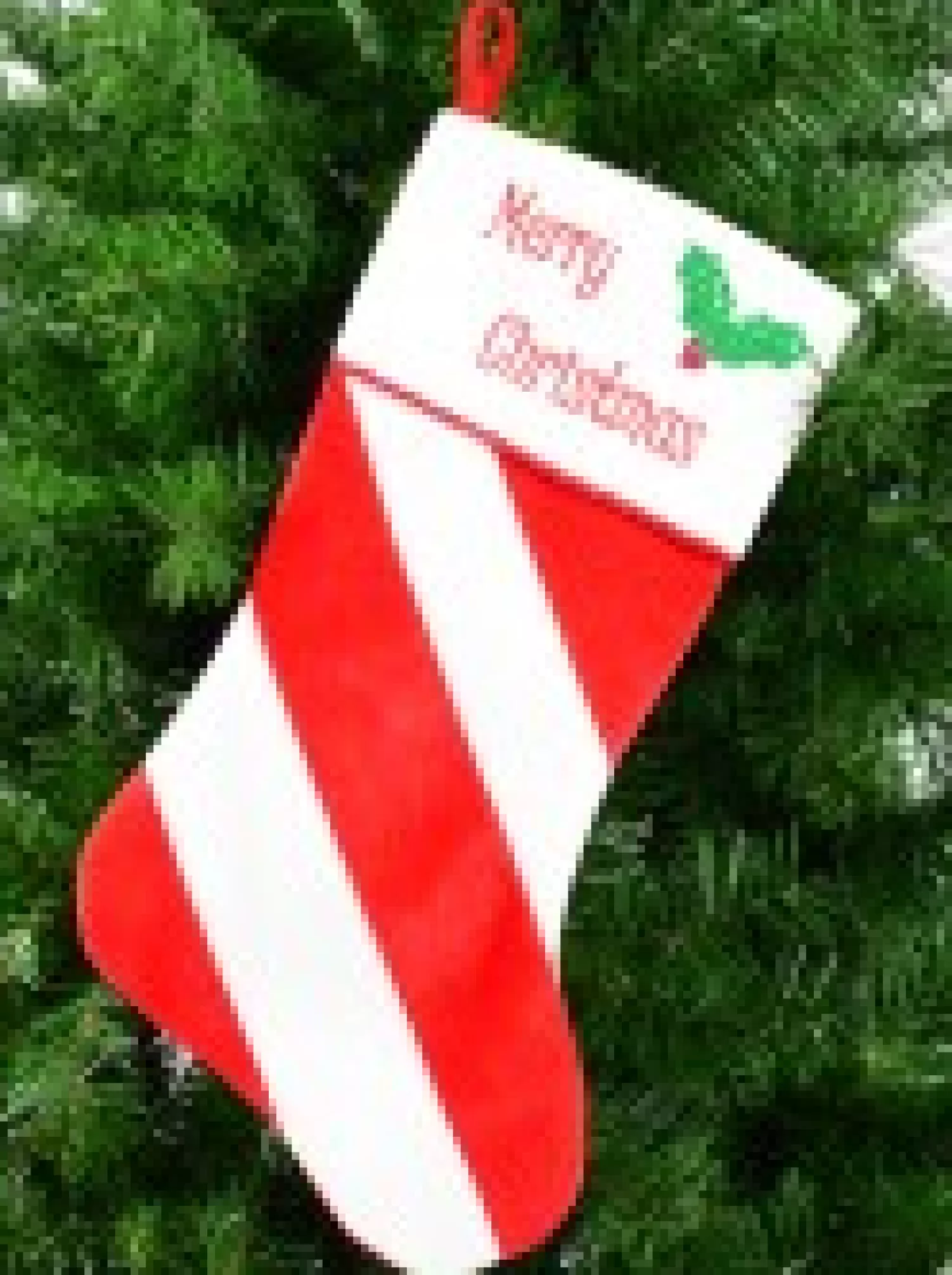 Christmas Warehouse Red & White Stripe With Font & Holly Applique Velvet Christmas Stocking - 48Cm> Christmas Stockings