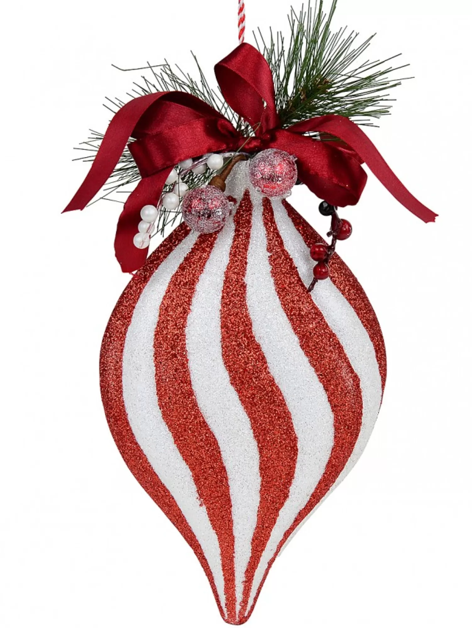 Christmas Warehouse Red & White Swirl Pattern Onion Shape Christmas Hanging Decoration - 30Cm> Hanging Decorations - Individual