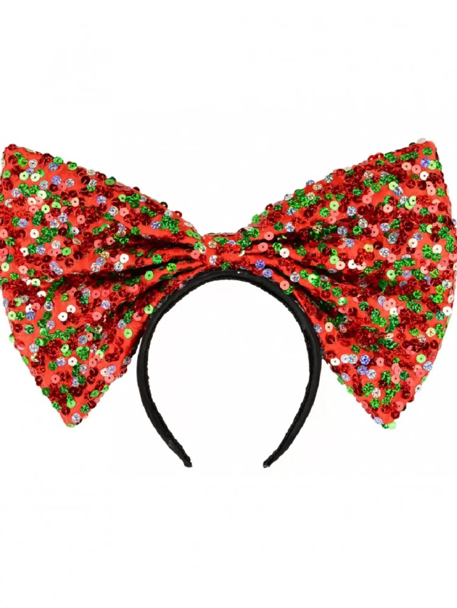 Christmas Warehouse Red Christmas Bow Headband With Three Colour Sequins - One Size Fits Most> General Headwear