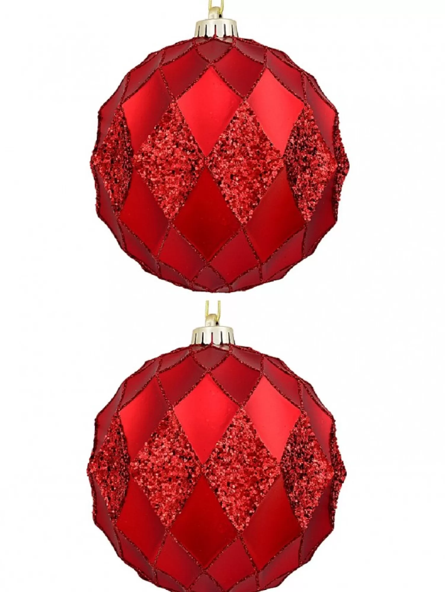 Christmas Warehouse Red Diamond Pattern Textured Large Christmas Baubles With Glitter - 2 X 15Cm> Bauble Packs