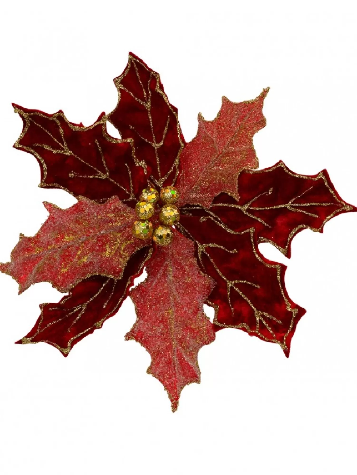 Christmas Warehouse Red Glitter Felt Two Petal Style Poinsettia Christmas Flower Pick - 28Cm> Christmas Picks