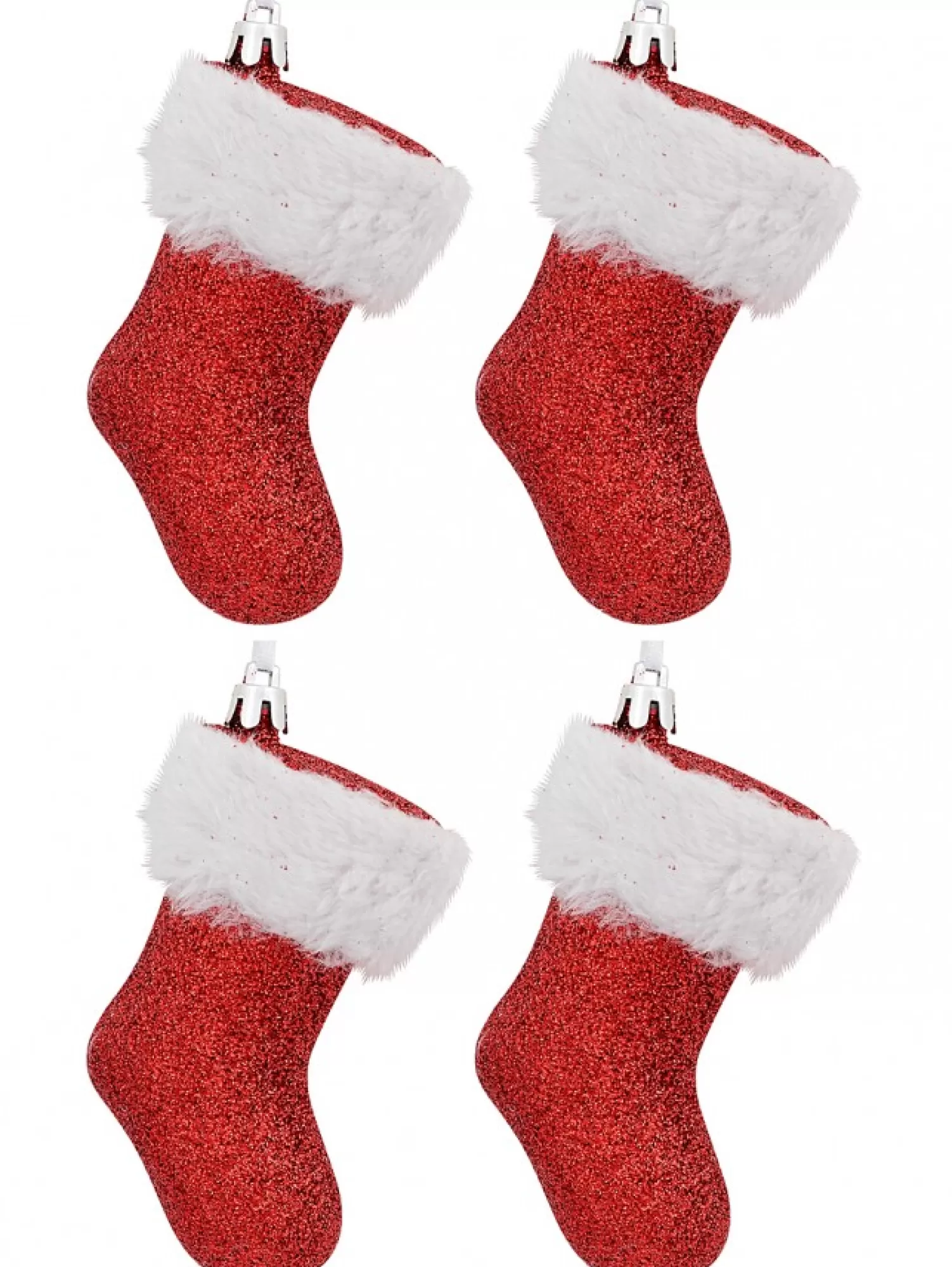 Christmas Warehouse Red Glitter With White Cuff Christmas Stocking Hanging Decoration - 4 X 10Cm> Hanging Decorations - Packs