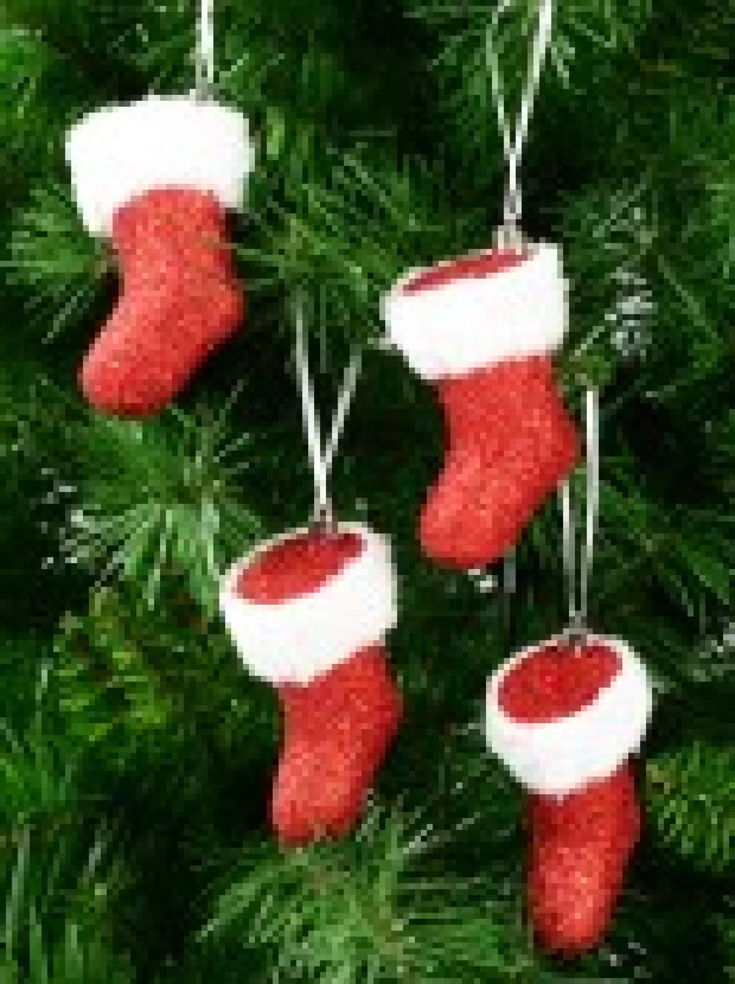 Christmas Warehouse Red Glitter With White Cuff Christmas Stocking Hanging Decoration - 4 X 10Cm> Hanging Decorations - Packs