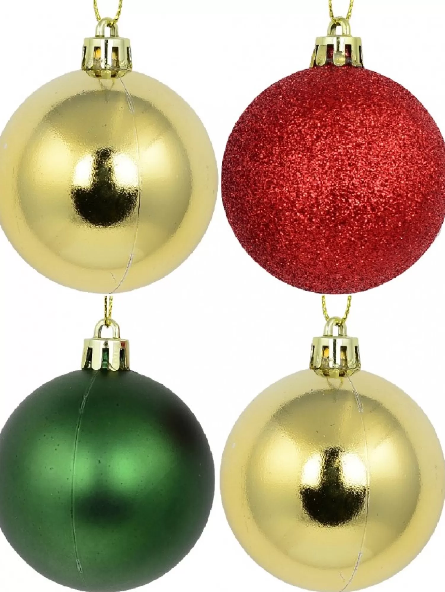Christmas Warehouse Red Glittered, Green Matte & Gold Metallic Christmas Baubles - 12 X 60Mm> Bauble Packs