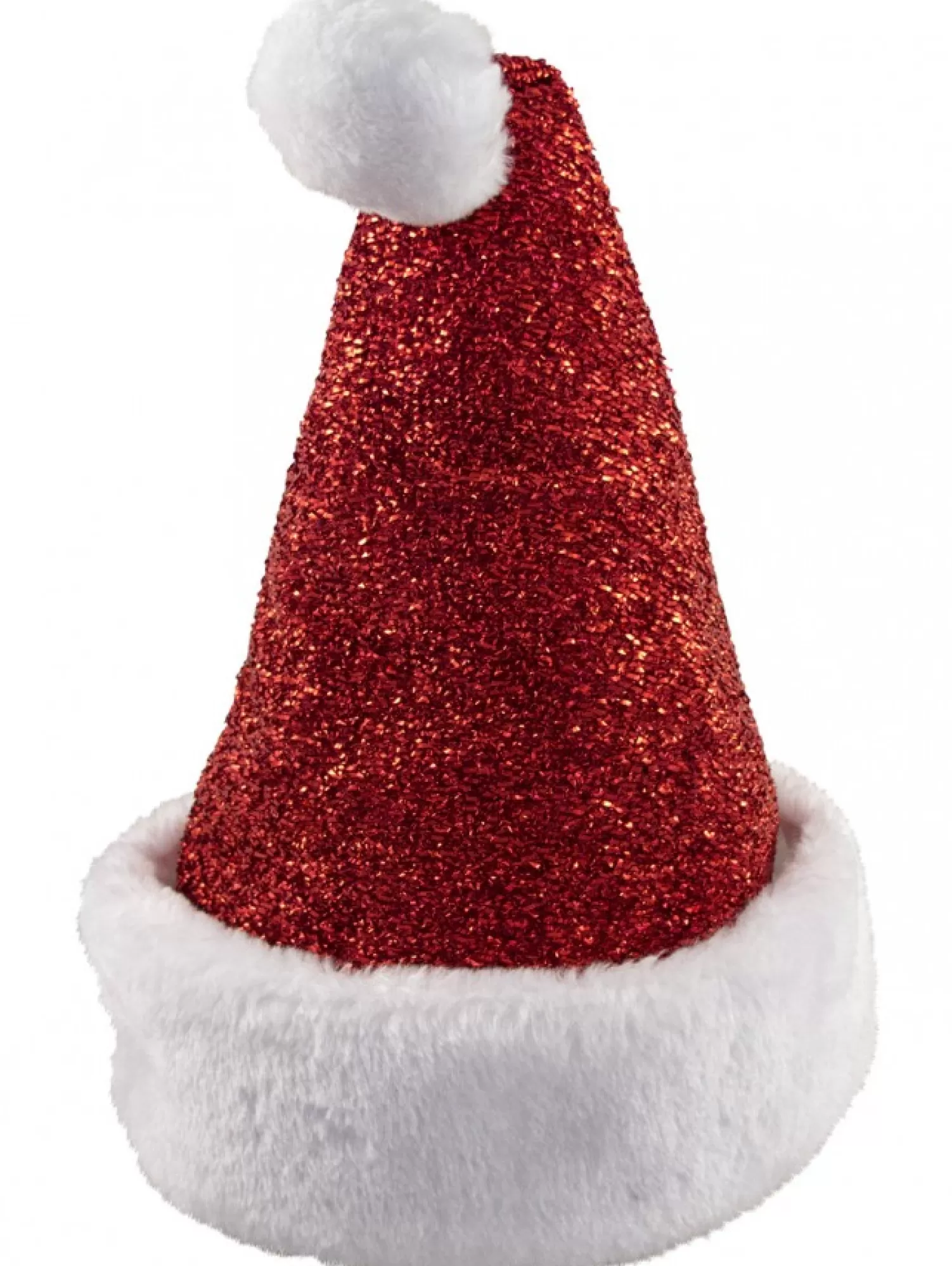 Christmas Warehouse Red Glittered With Fluffy White Trim Traditional Santa Hat - One Size Fits Most> Santa Hats