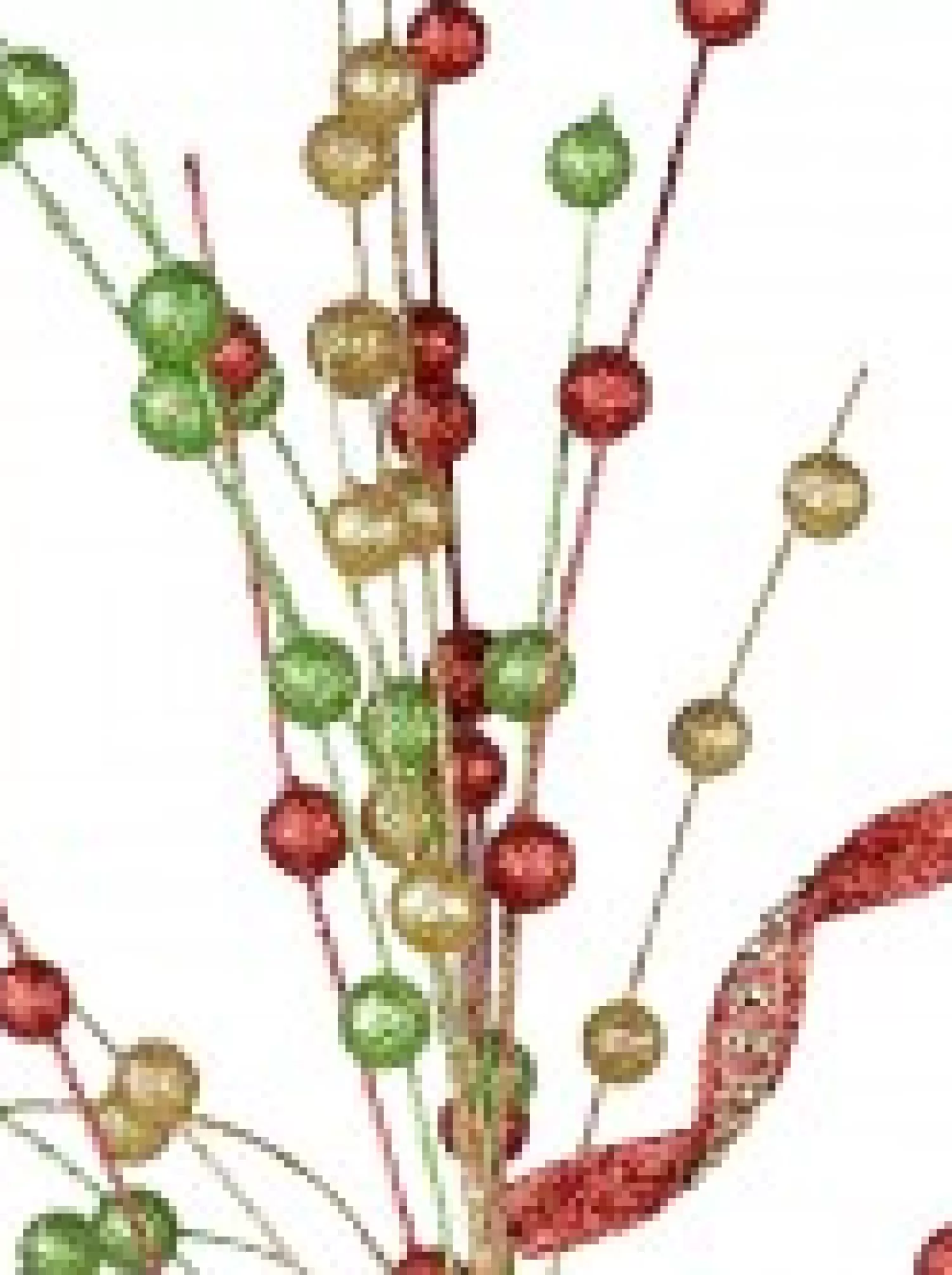 Christmas Warehouse Red, Green & Gold Glitter Balls & Curls Decorative Christmas Spray Stem - 72Cm> Christmas Stems
