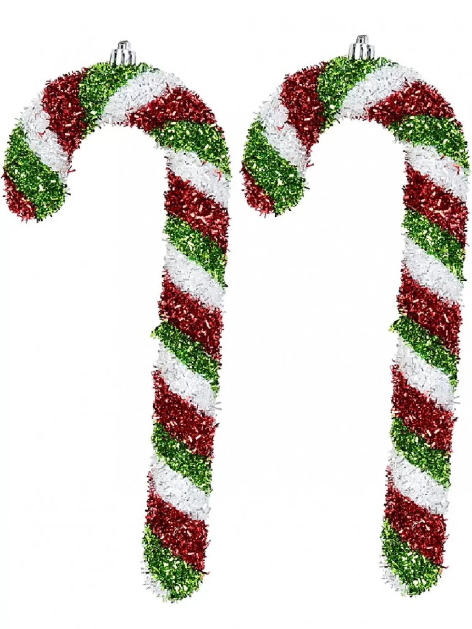 Christmas Warehouse Red, Green & White Stripe Tinsel Candy Cane Hanging Decoration - 4 X 24Cm> Hanging Decorations - Packs
