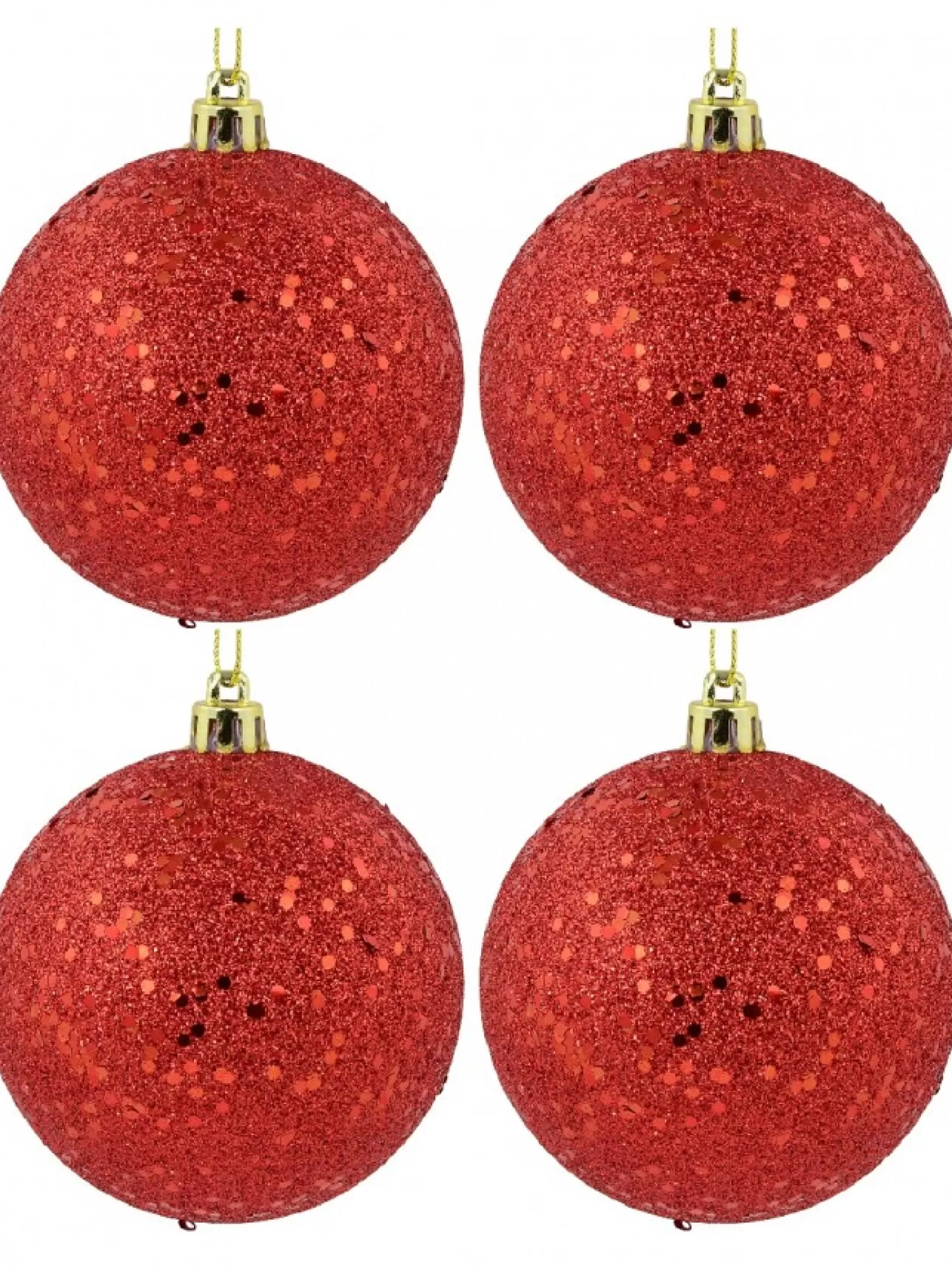 Christmas Warehouse Red Metallic Sequins & Glitter Coated Christmas Bauble Decorations - 4 X 80Mm> Bauble Packs
