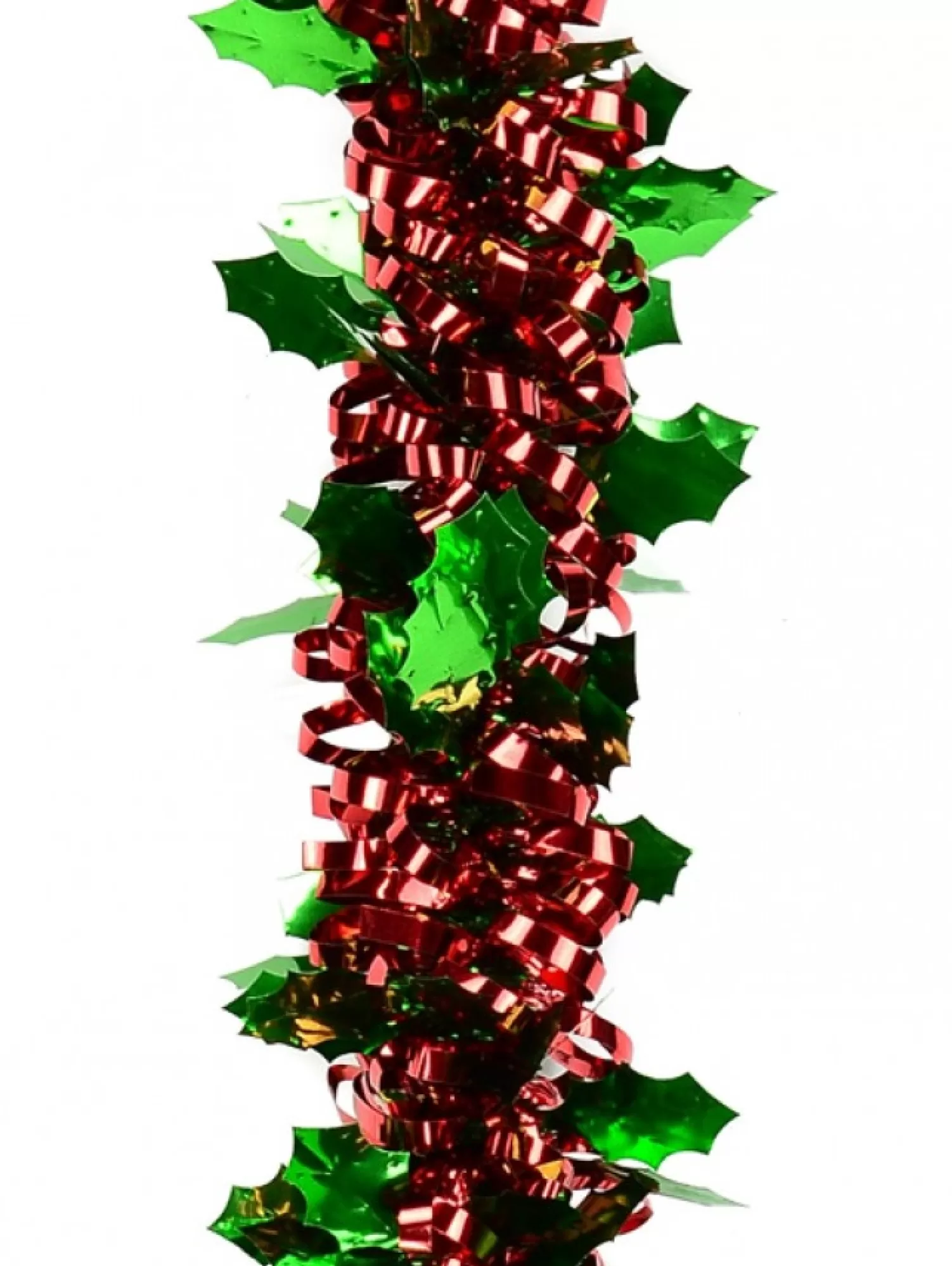 Christmas Warehouse Red Ribbon Look & Green Holly Leaf Christmas Tinsel Garland - 2.7M> Tinsel