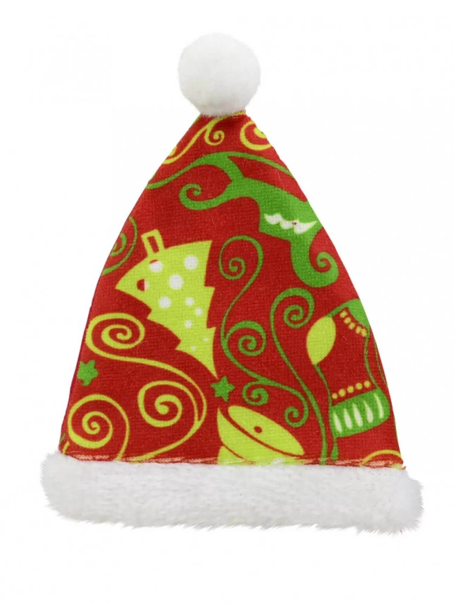Christmas Warehouse Red Santa Hat With Green Print Christmas Tree Hanging Decoration - 12Cm> Hanging Decorations - Individual