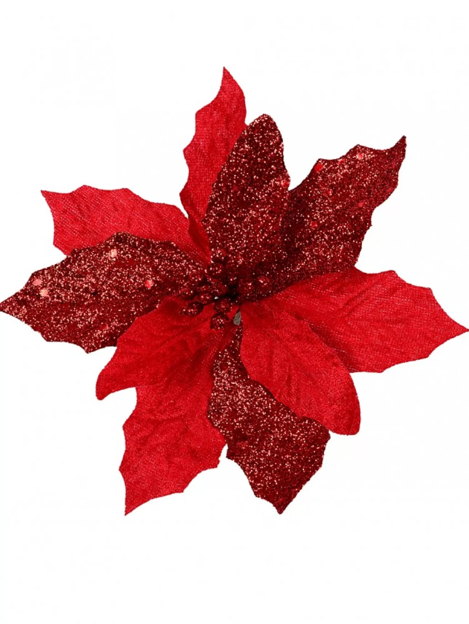 Christmas Warehouse Red Sequin & Fabric Petal Poinsettia Decorative Christmas Flower Pick - 15Cm> Christmas Picks