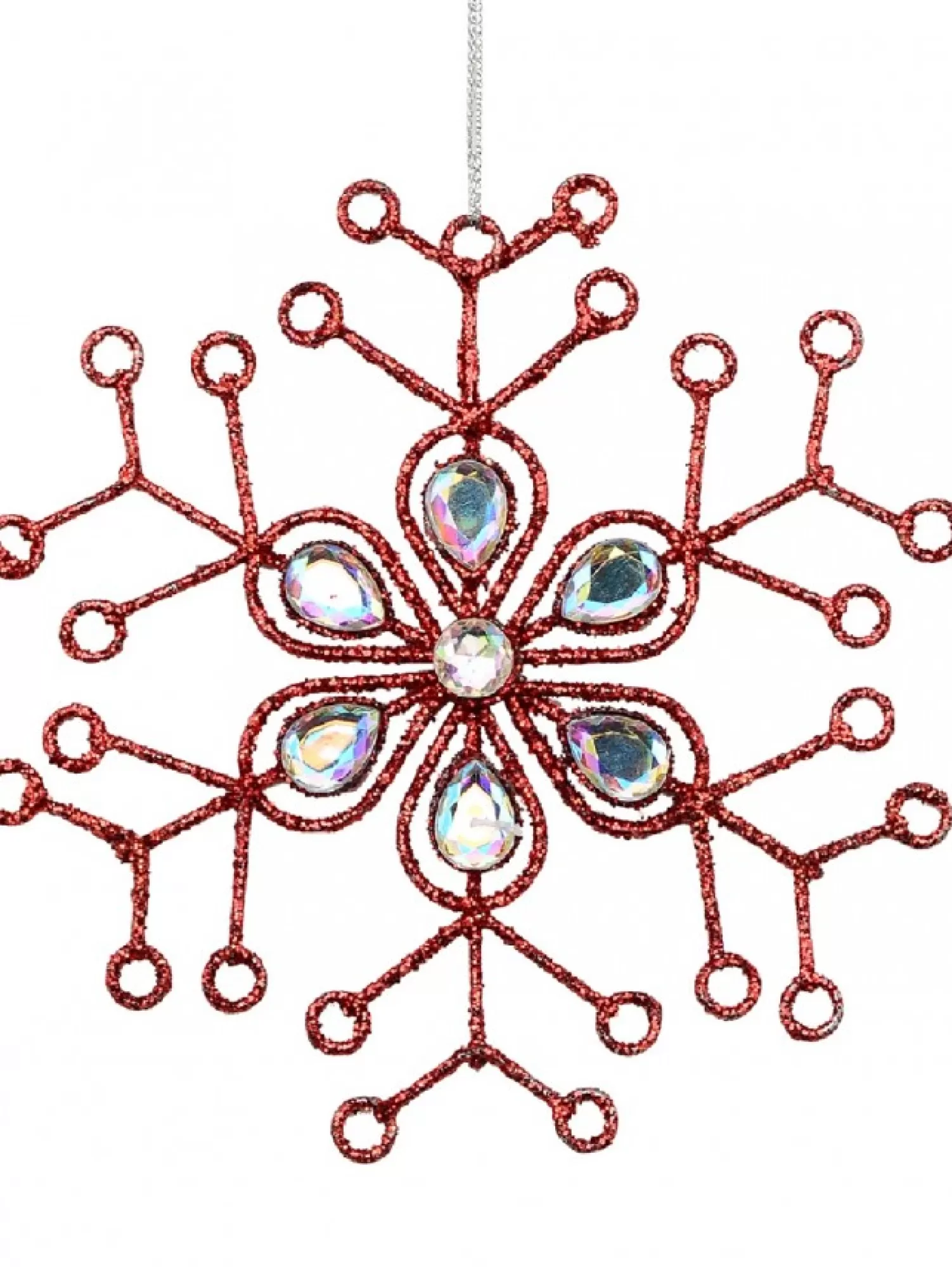 Christmas Warehouse Red Snowflake & Encrusted Diamante Christmas Tree Hanging Decoration - 12Cm> Hanging Decorations - Individual