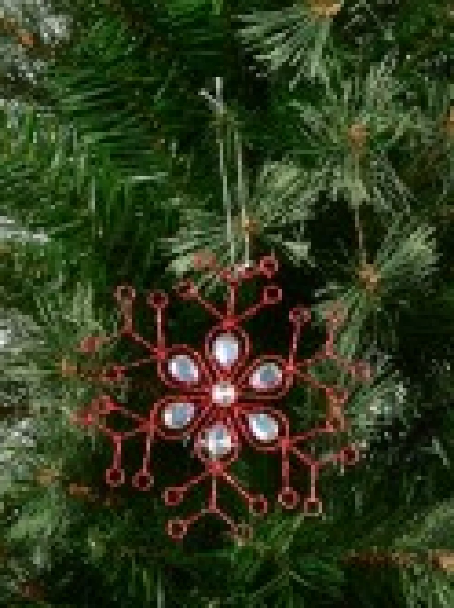 Christmas Warehouse Red Snowflake & Encrusted Diamante Christmas Tree Hanging Decoration - 12Cm> Hanging Decorations - Individual