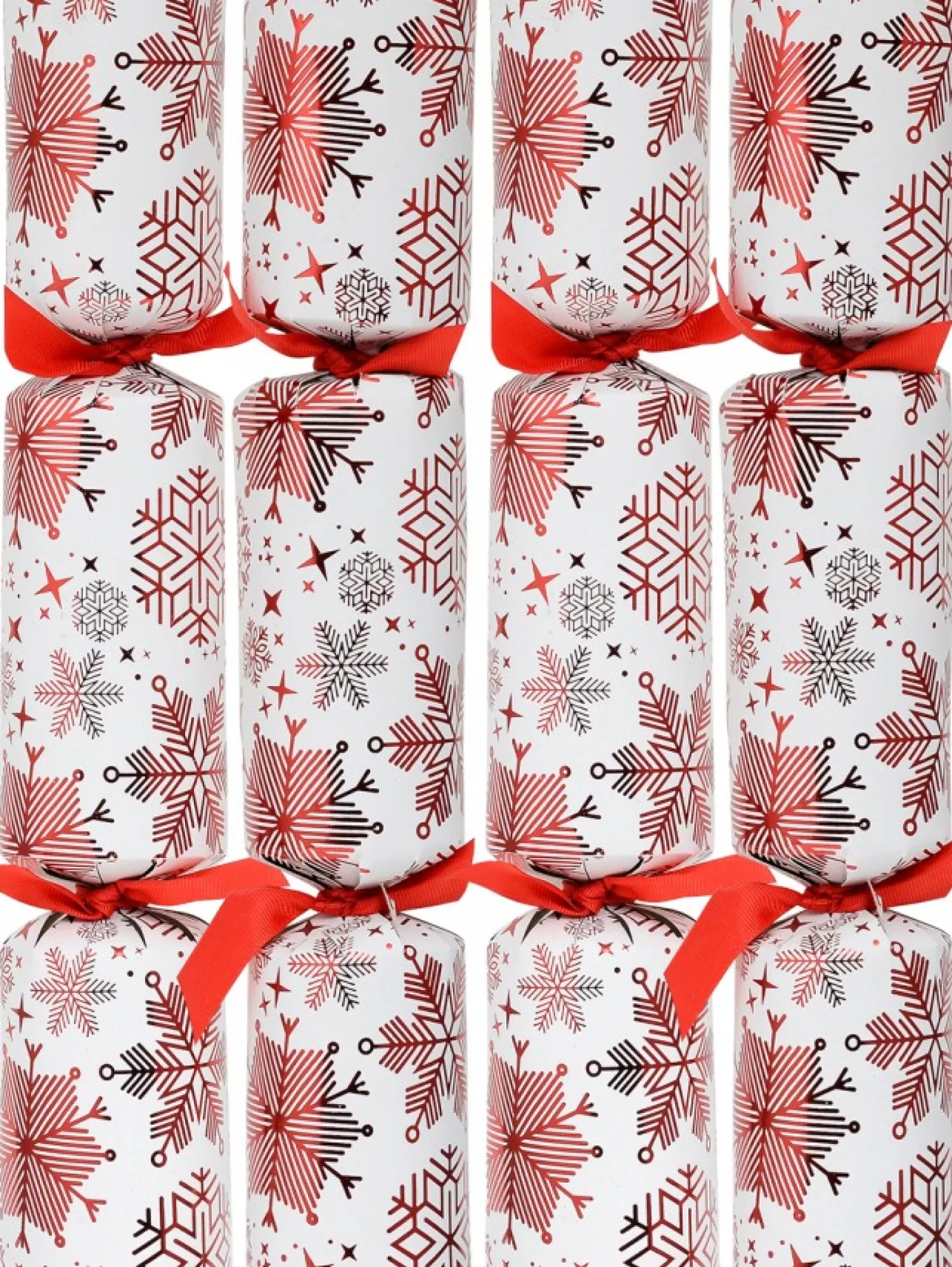 Christmas Warehouse Red Snowflakes Pattern On White Christmas Cracker Bon Bons - 10 X 36Cm> Christmas Cracker Bon Bon Packs (4 - 16 Per Pack)