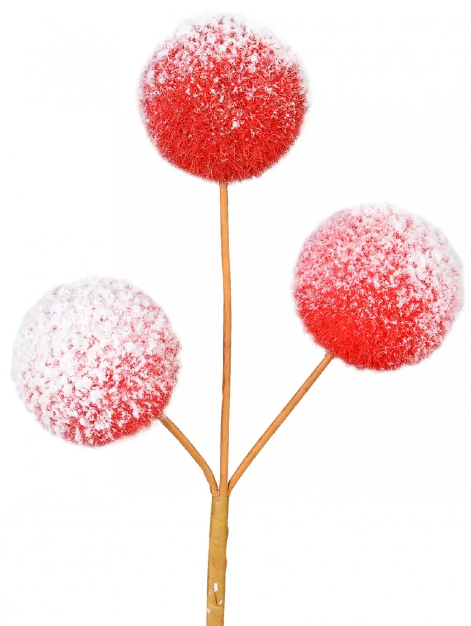 Christmas Warehouse Red With White Frost Pom Pom Snowballs Christmas Spray Pick - 24Cm> Christmas Picks