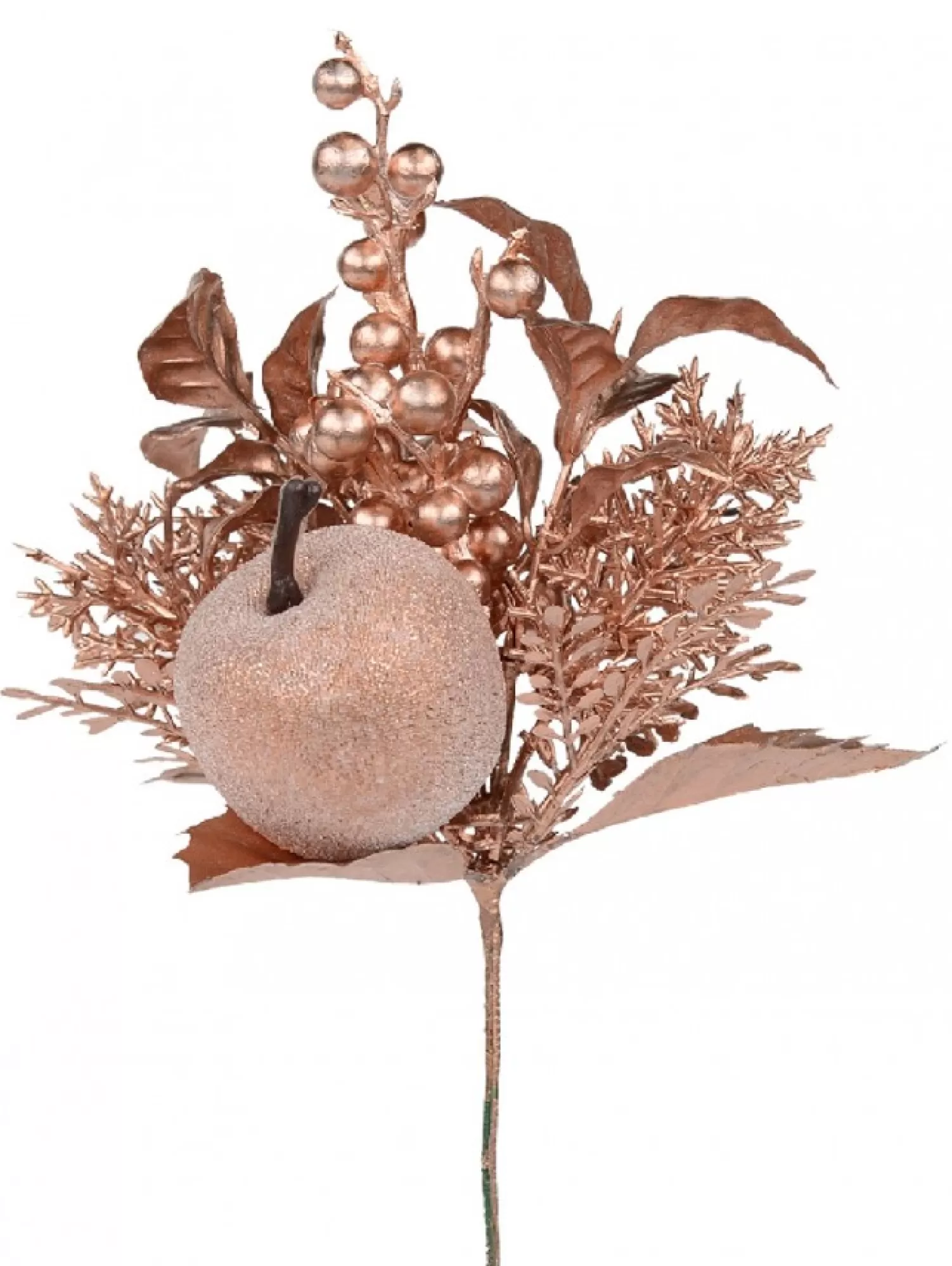 Christmas Warehouse Rose Gold Apple, Berry & Assorted Decorations Christmas Foliage Pick - 12Cm> Christmas Picks